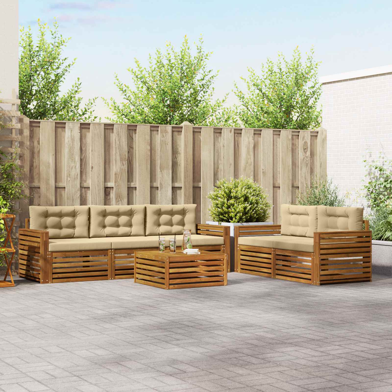 Outdoor-Sofagarnitur mit Kissen 6 pcs Natur und Beige