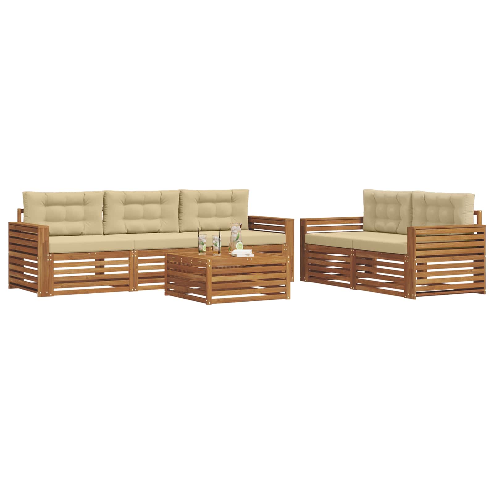 Outdoor-Sofagarnitur mit Kissen 6 pcs Natur und Beige