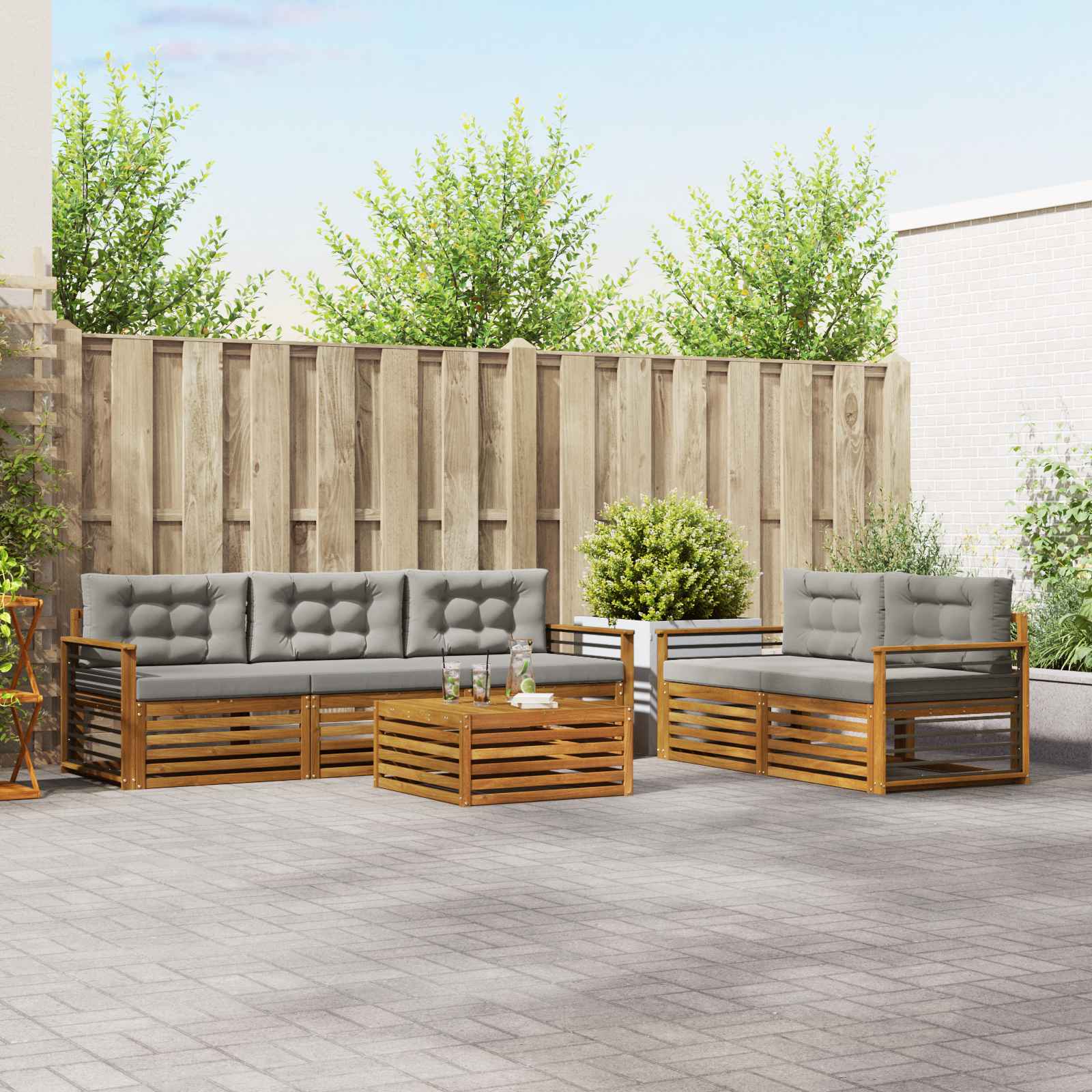 Outdoor-Sofagarnitur mit Kissen 6 pcs Natürlich und Hellgrau