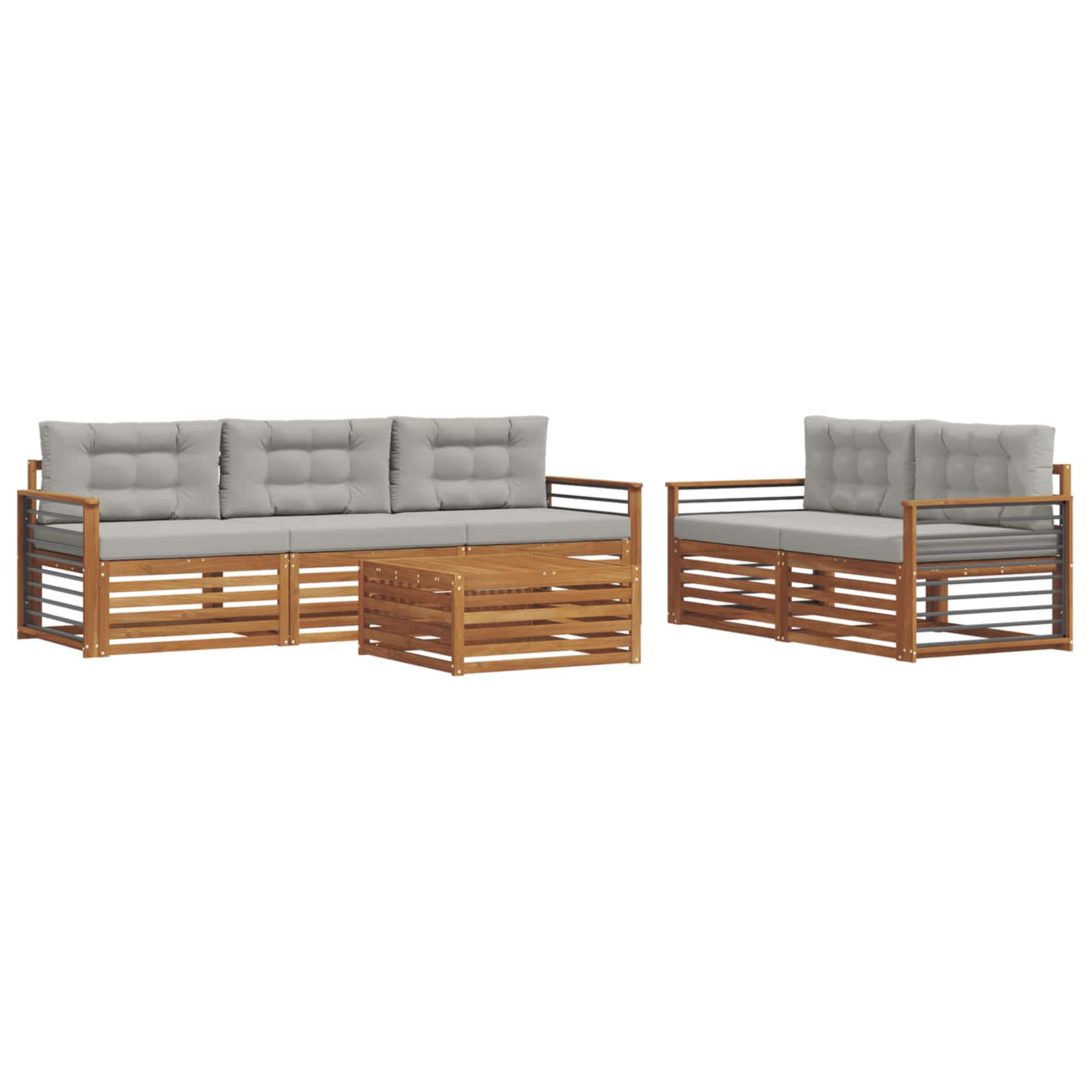 Outdoor-Sofagarnitur mit Kissen 6 pcs Natürlich und Hellgrau