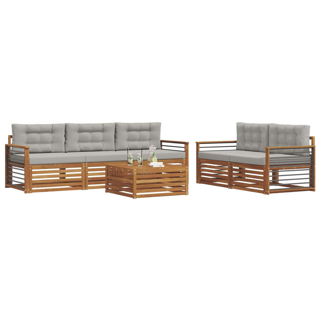 Outdoor-Sofagarnitur mit Kissen 6 pcs Natürlich und Hellgrau