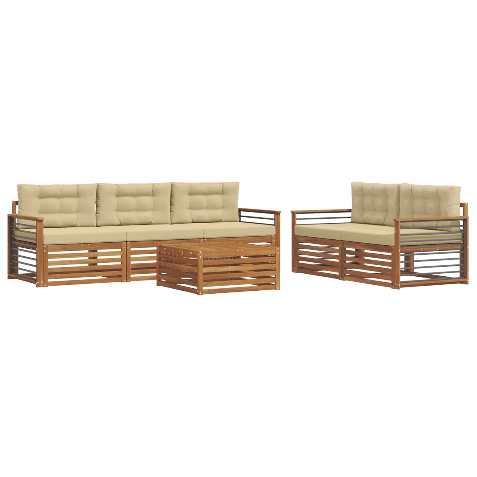 Outdoor-Sofagarnitur mit Kissen 6 pcs Natur und Beige