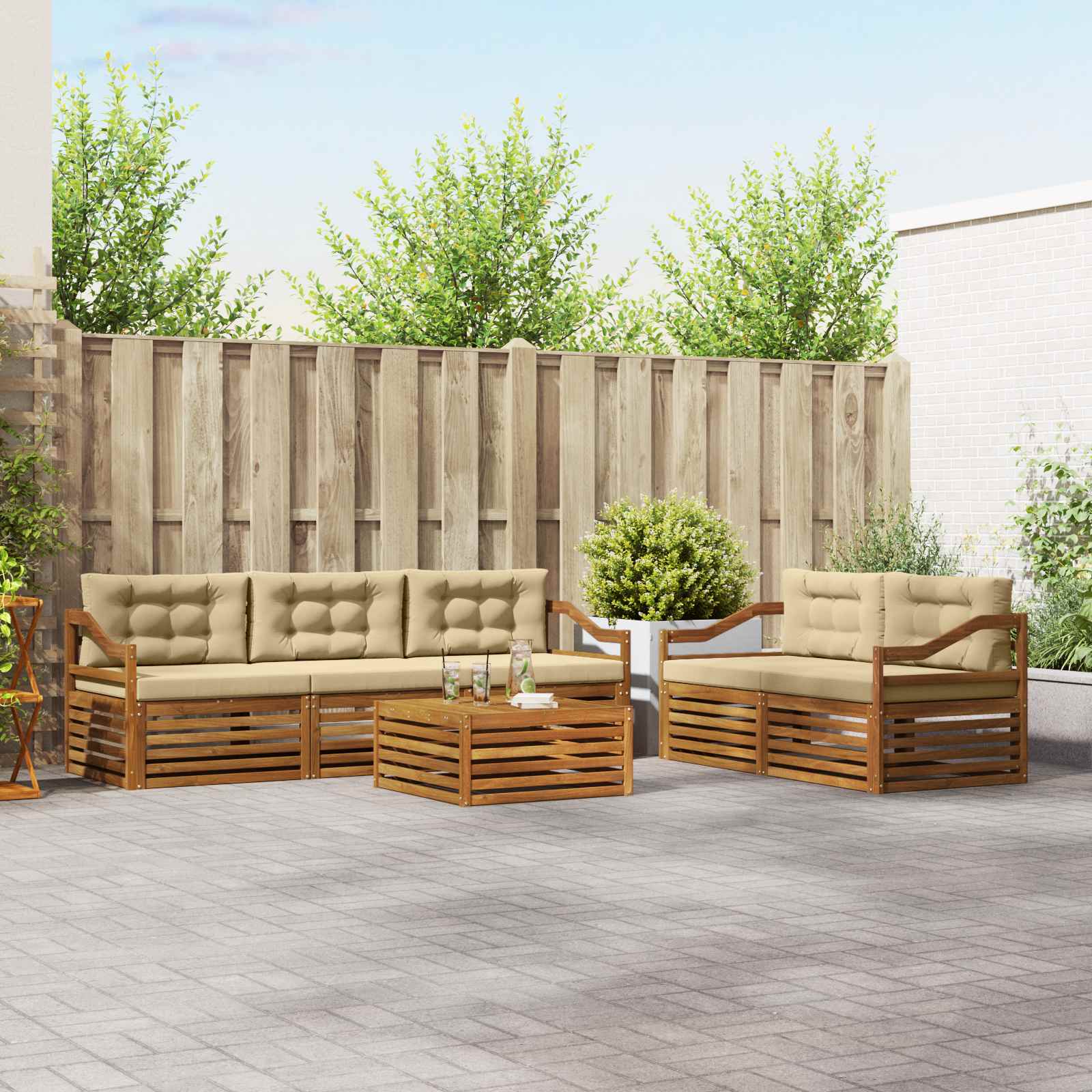 Outdoor-Sofagarnitur mit Kissen 6 pcs Natur und Beige