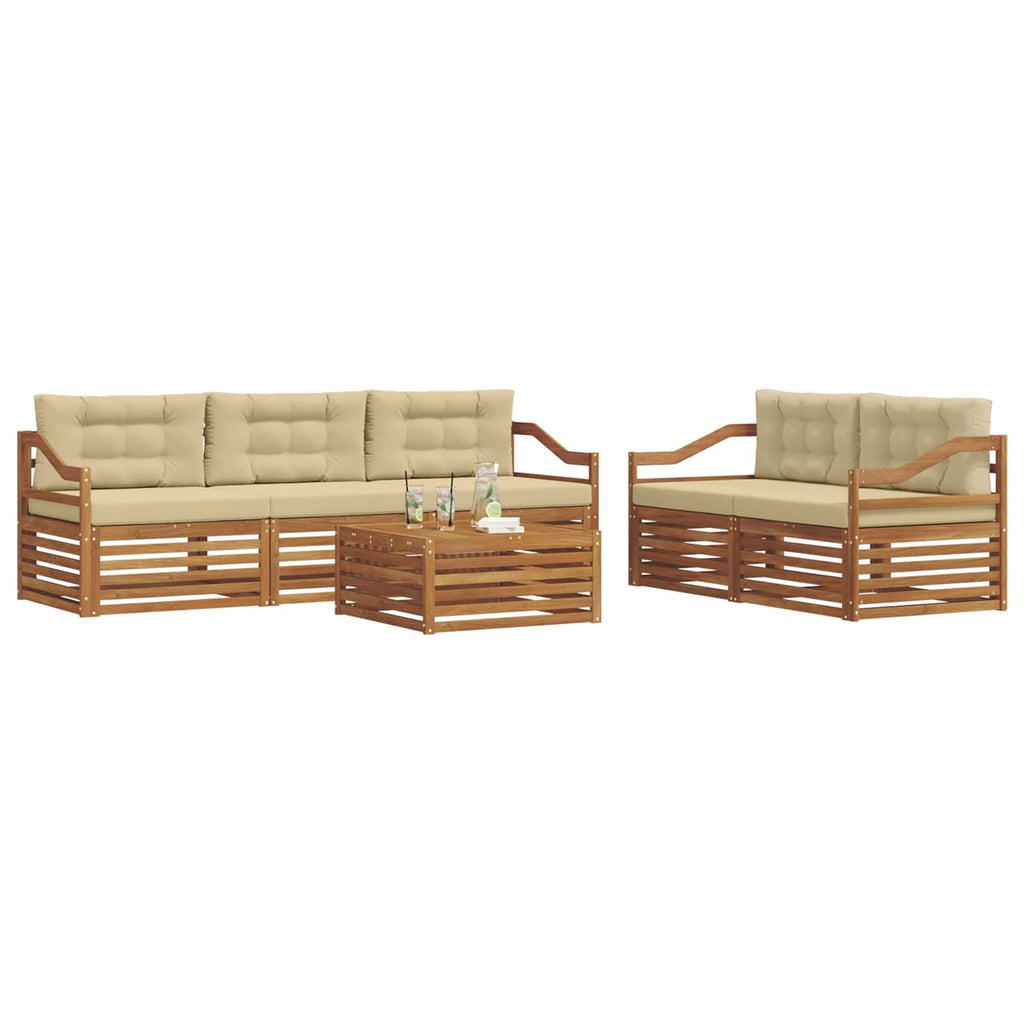 Outdoor-Sofagarnitur mit Kissen 6 pcs Natur und Beige