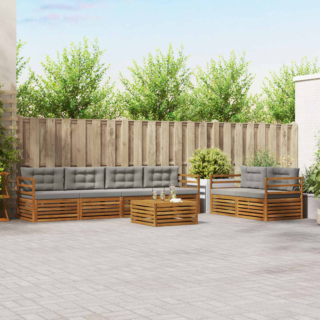 Outdoor-Sofagarnitur mit Kissen 7 pcs Natürlich und Hellgrau