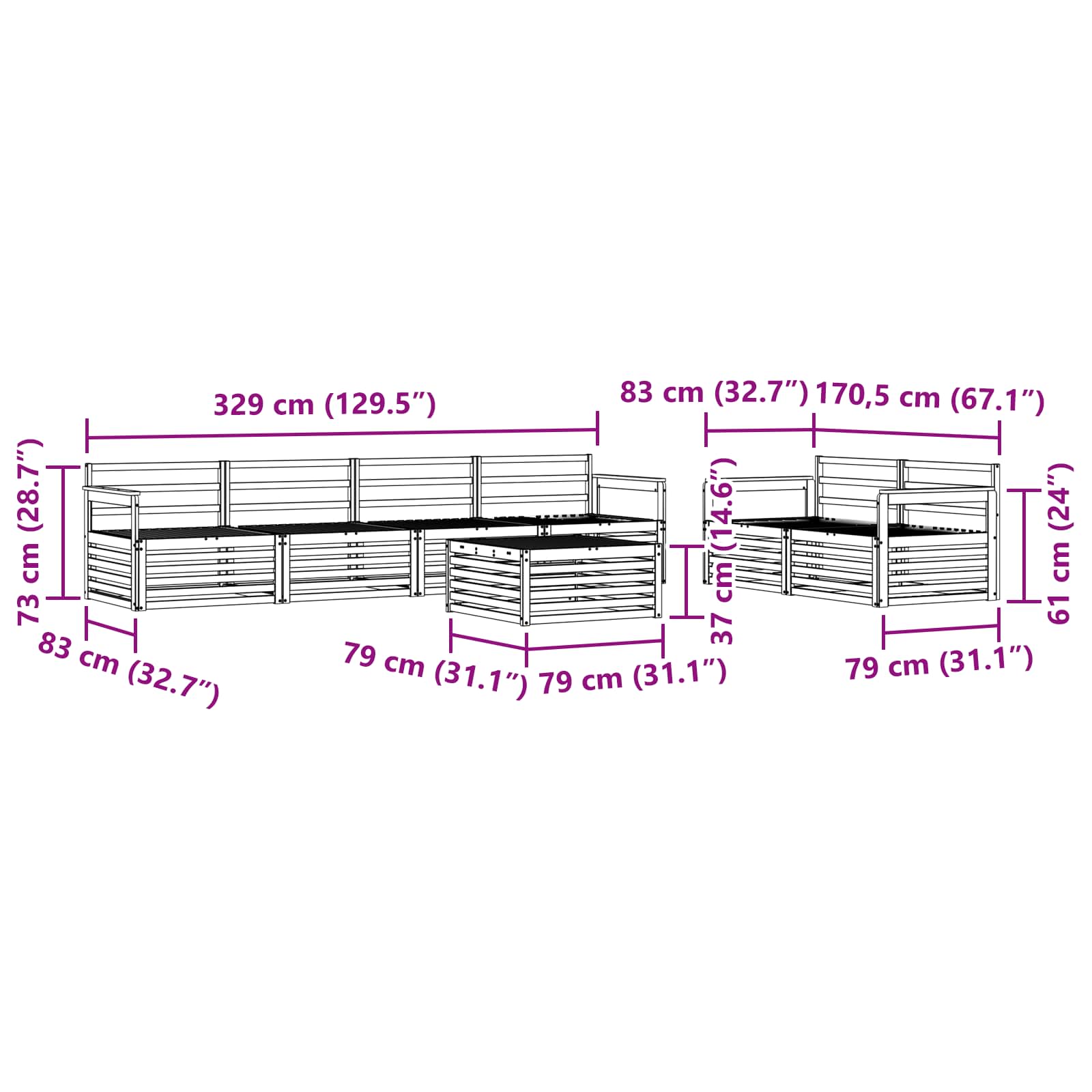 Outdoor-Sofagarnitur 7 pcs Natur Massivholz Akazie