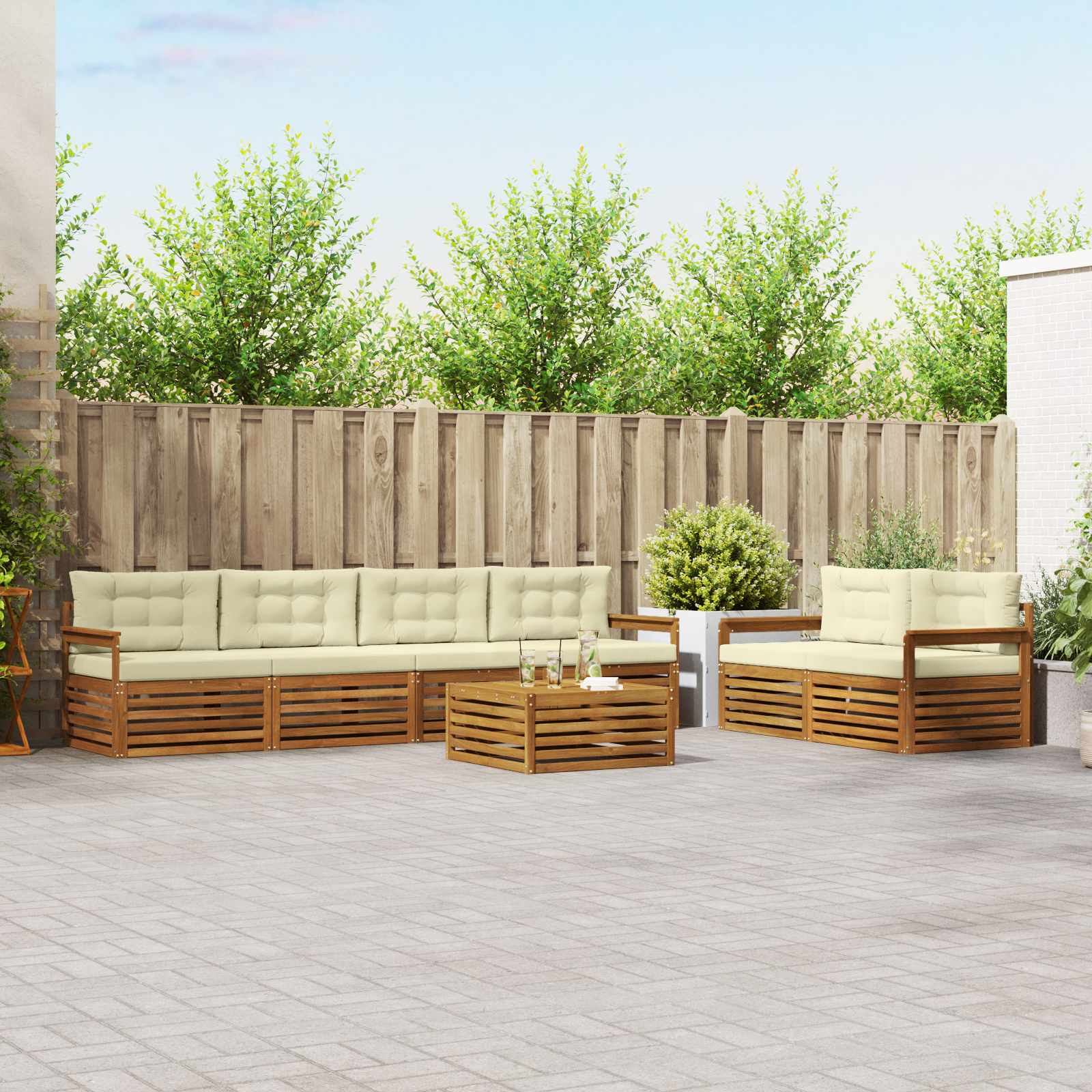 Outdoor-Sofagarnitur mit Kissen 7 pcs Natur und Creme
