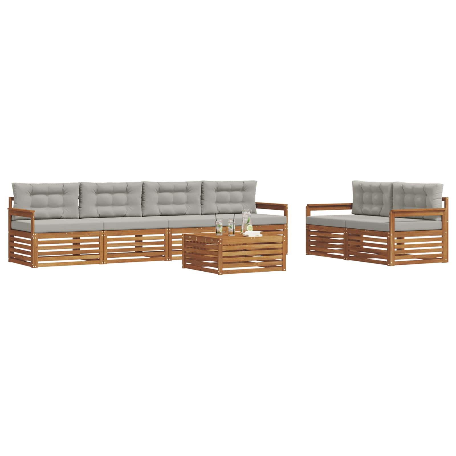 Outdoor-Sofagarnitur mit Kissen 7 pcs Natürlich und Hellgrau