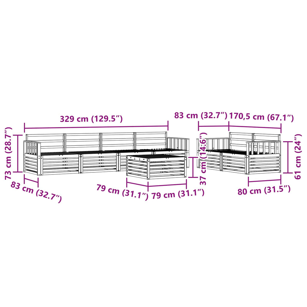 Outdoor-Sofagarnitur 7 pcs Natur Massivholz Akazie