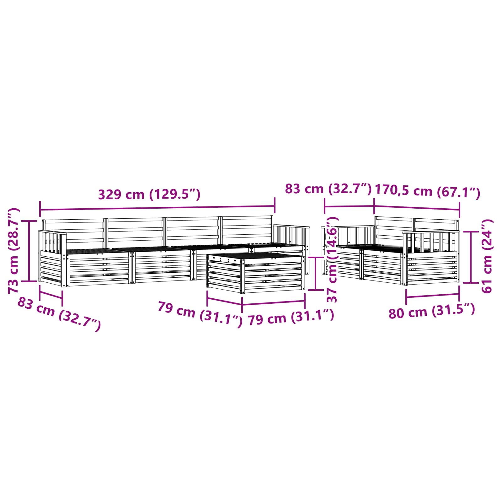 Outdoor-Sofagarnitur 7 pcs Natur Massivholz Akazie