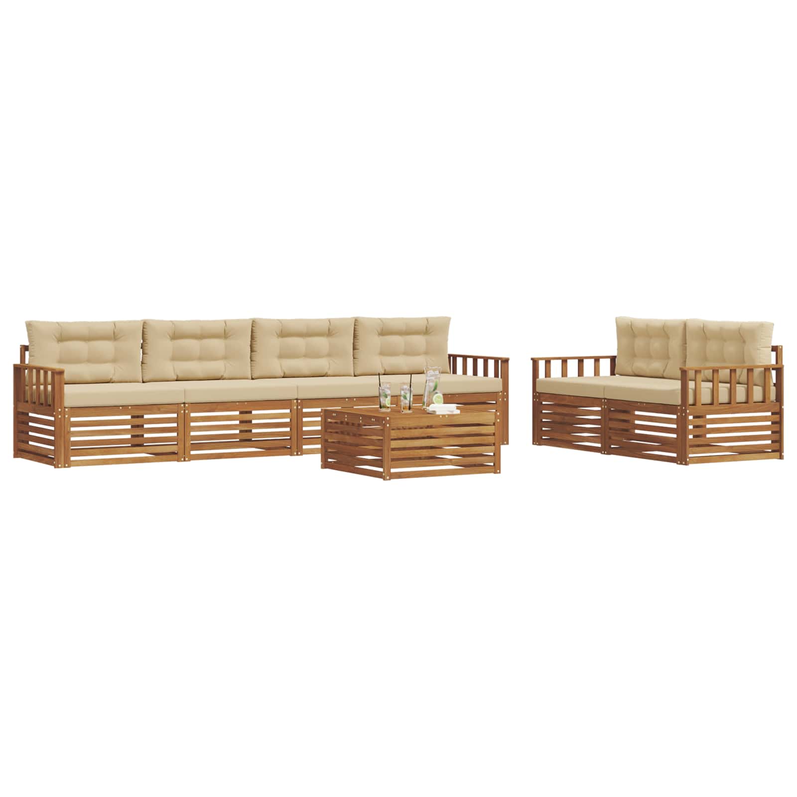 Outdoor-Sofagarnitur mit Kissen 7 pcs Natur und Beige
