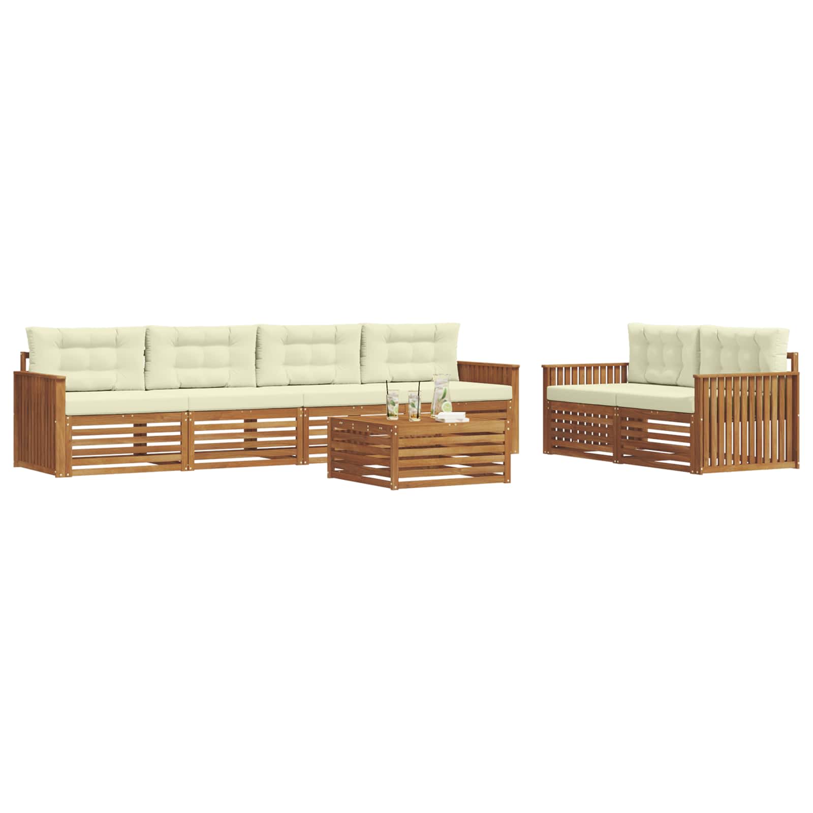 Outdoor-Sofagarnitur mit Kissen 7 pcs Natur und Creme