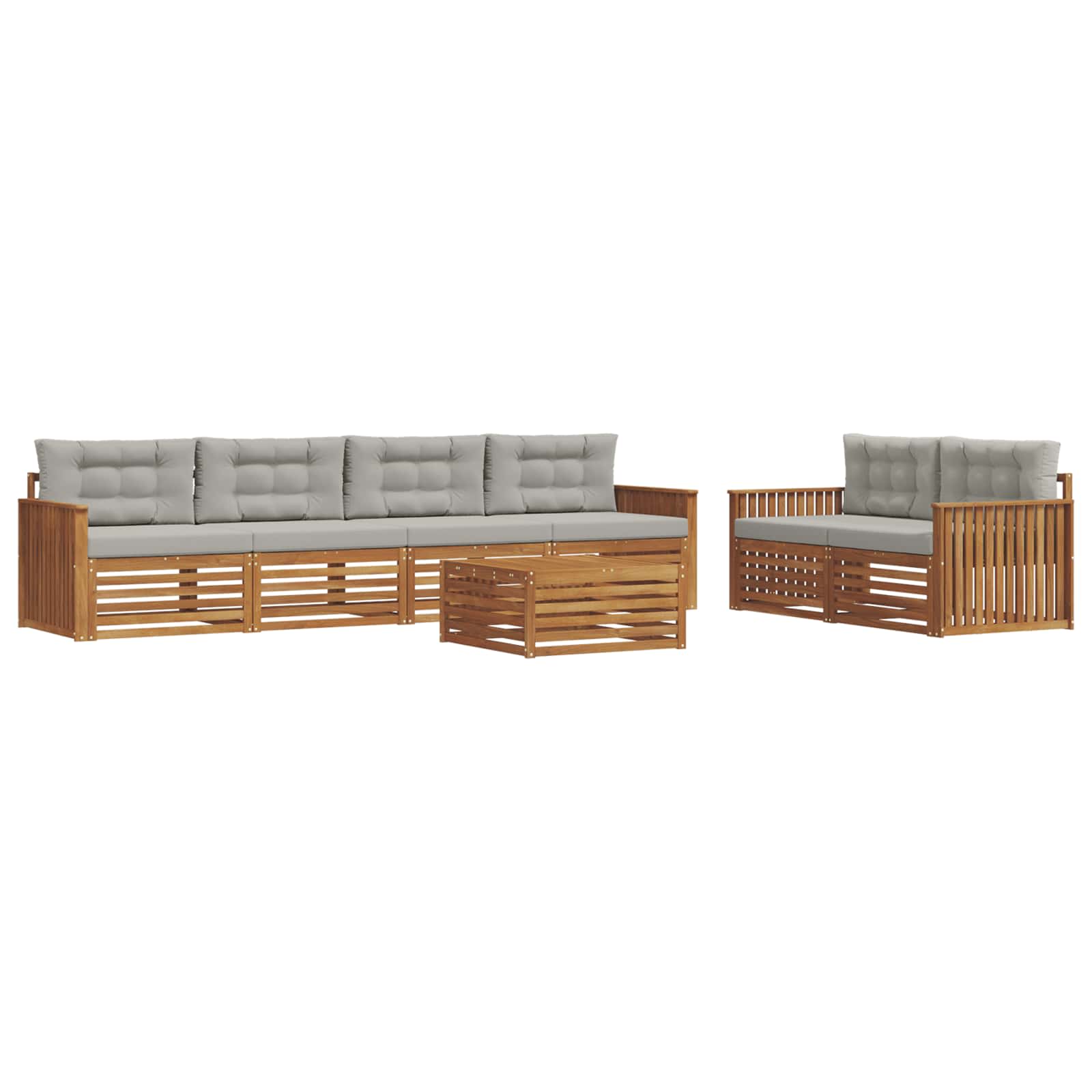 Outdoor-Sofagarnitur mit Kissen 7 pcs Natürlich und Hellgrau