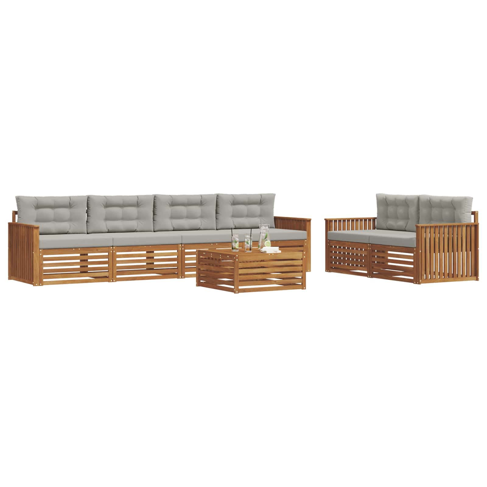Outdoor-Sofagarnitur mit Kissen 7 pcs Natürlich und Hellgrau