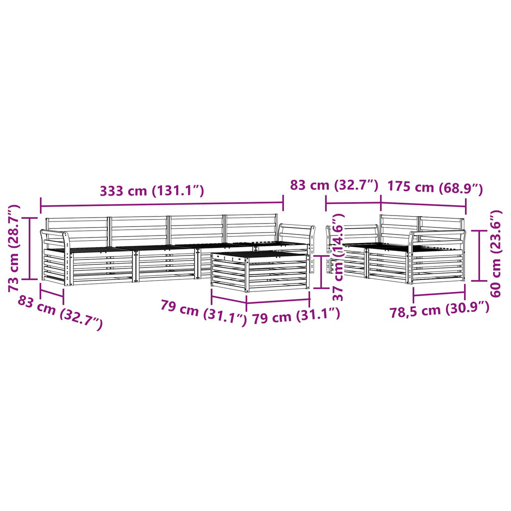 Outdoor-Sofagarnitur 7 pcs Natur Massivholz Akazie