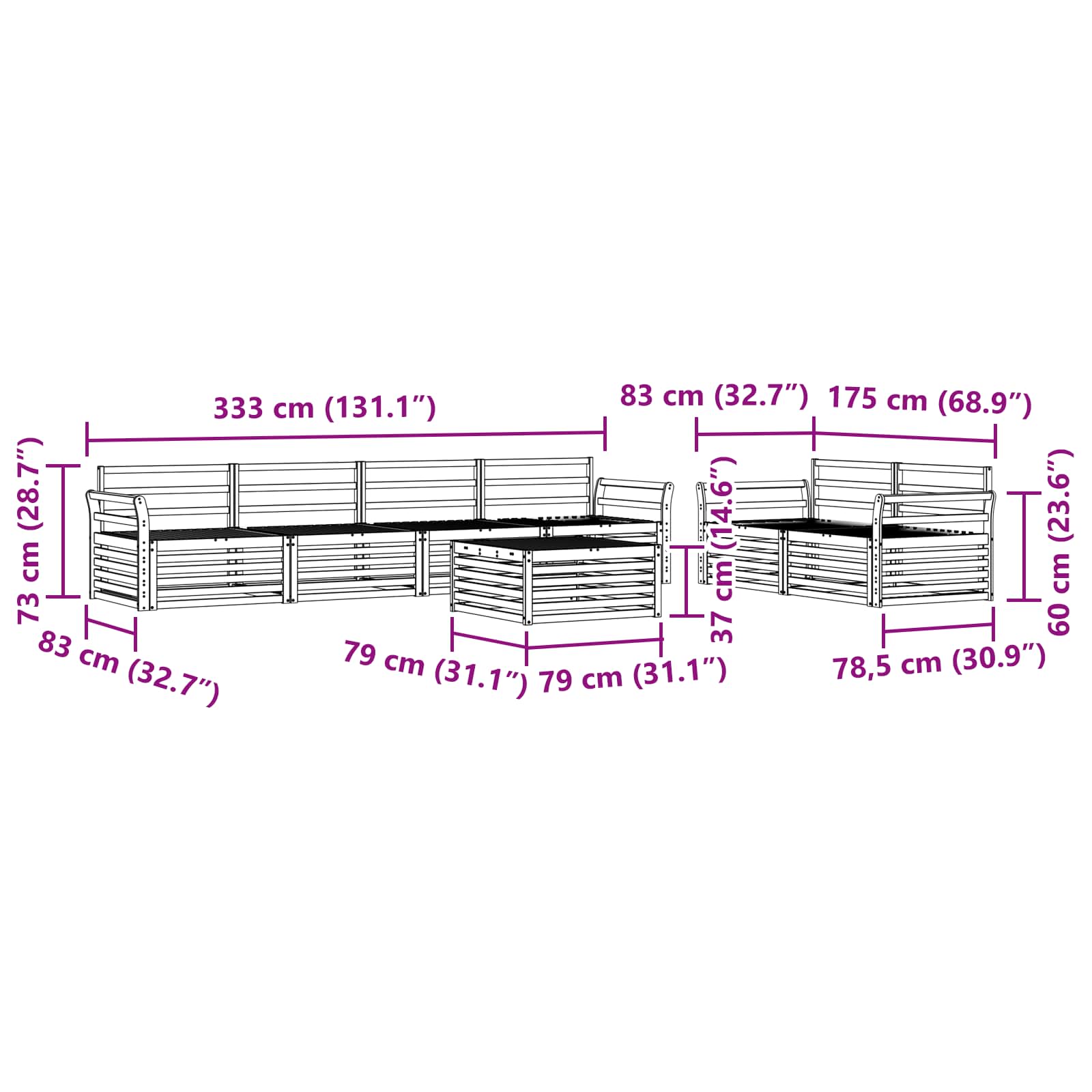 Outdoor-Sofagarnitur 7 pcs Natur Massivholz Akazie