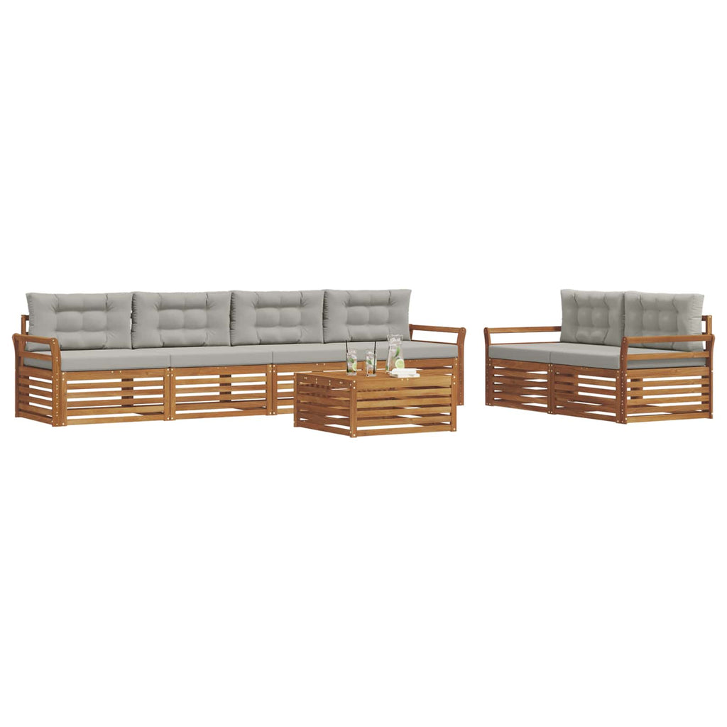 Outdoor-Sofagarnitur mit Kissen 7 pcs Natürlich und Hellgrau