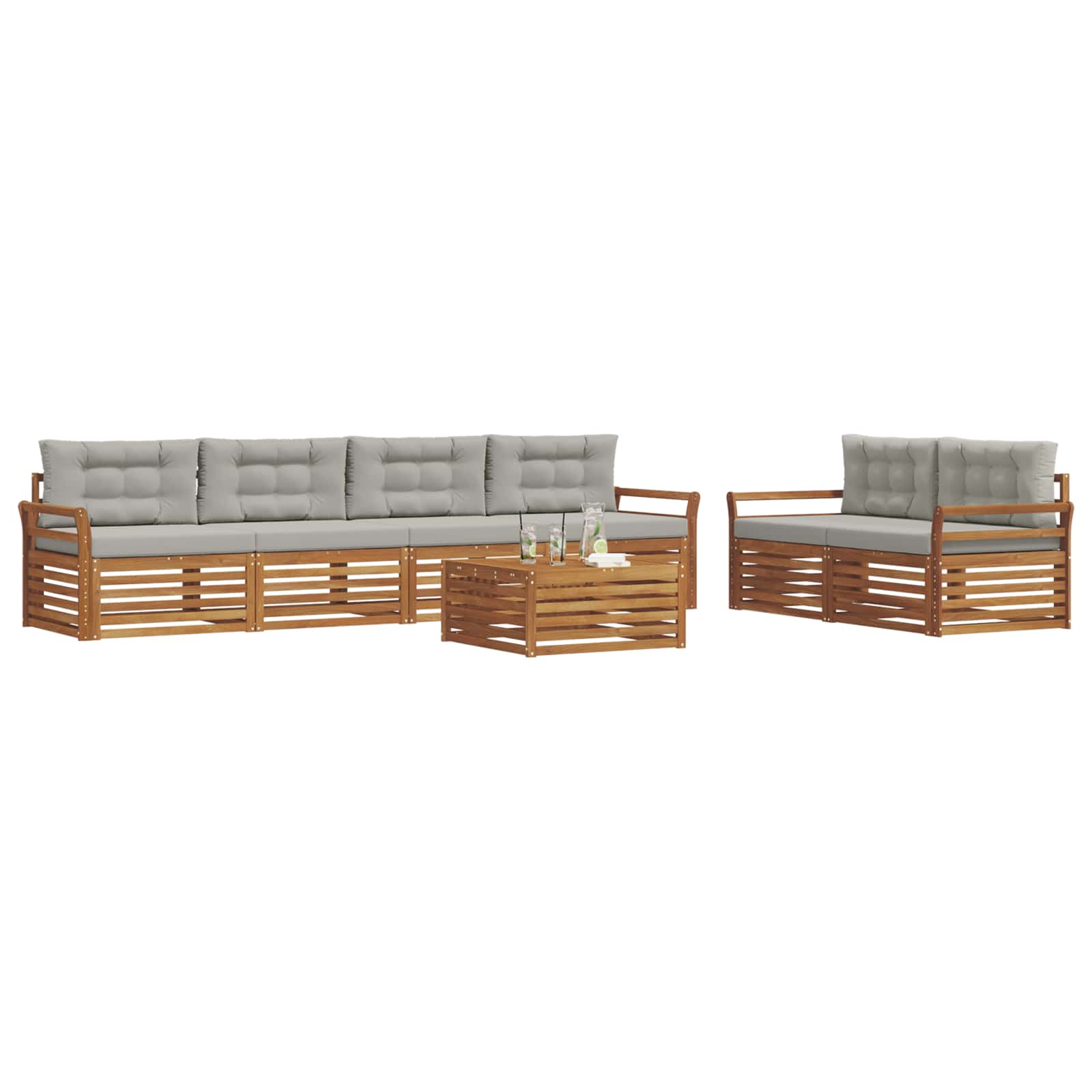 Outdoor-Sofagarnitur mit Kissen 7 pcs Natürlich und Hellgrau