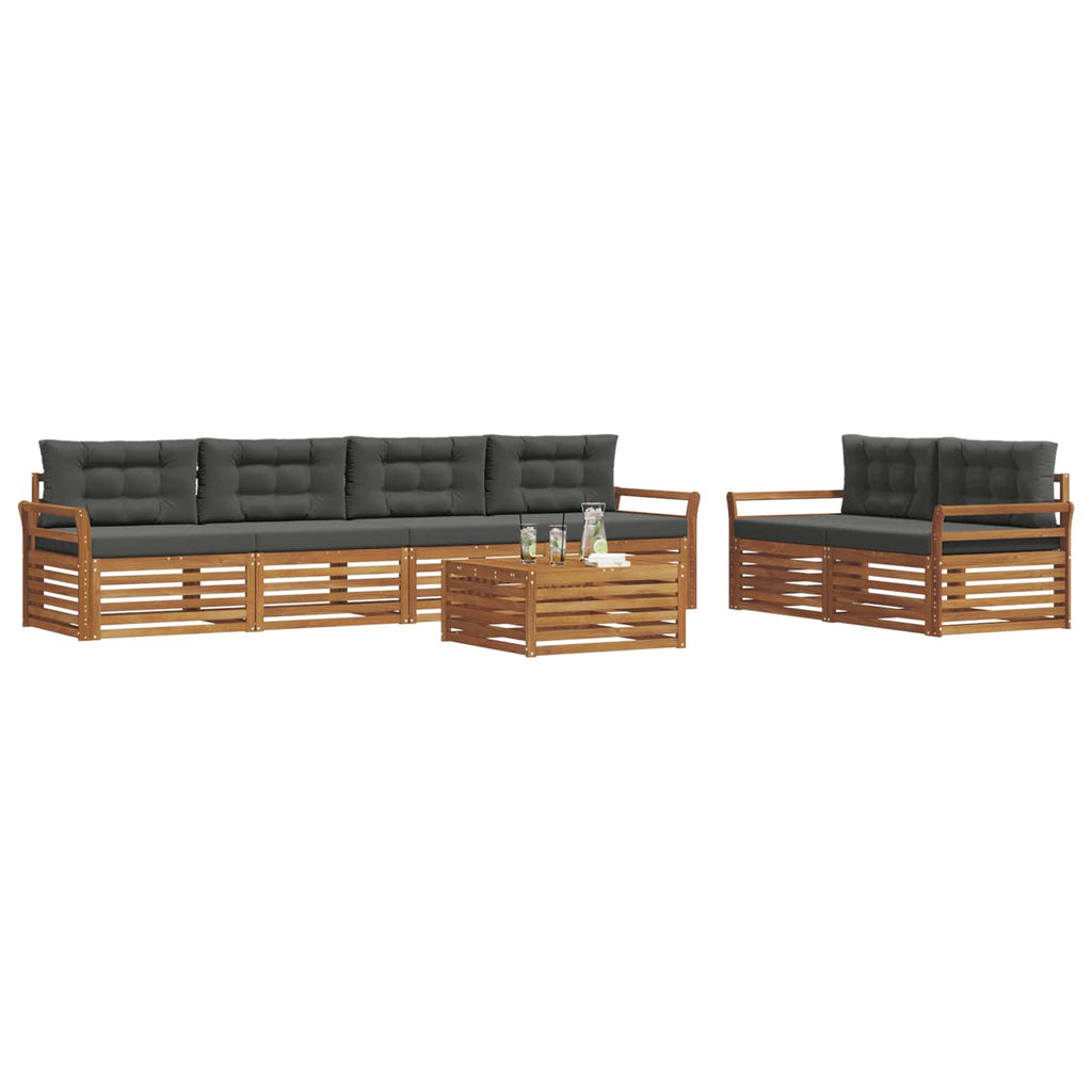 Outdoor-Sofagarnitur mit Kissen 7 pcs Natur und Anthrazit