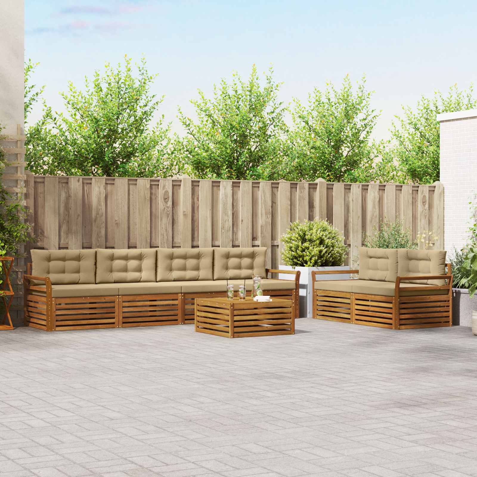 Outdoor-Sofagarnitur mit Kissen 7 pcs Natur und Beige