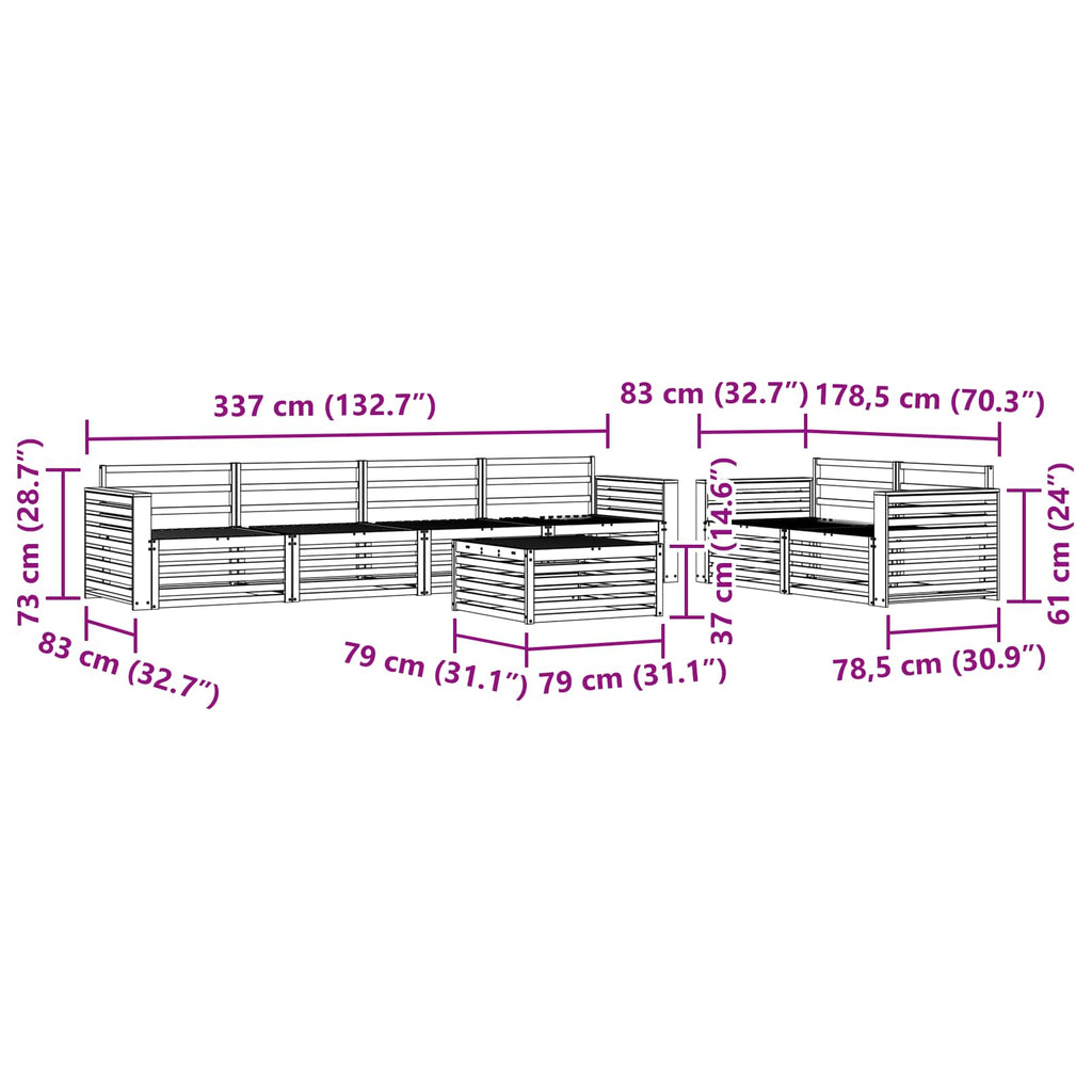 Outdoor-Sofagarnitur 7 pcs Natur Massivholz Akazie