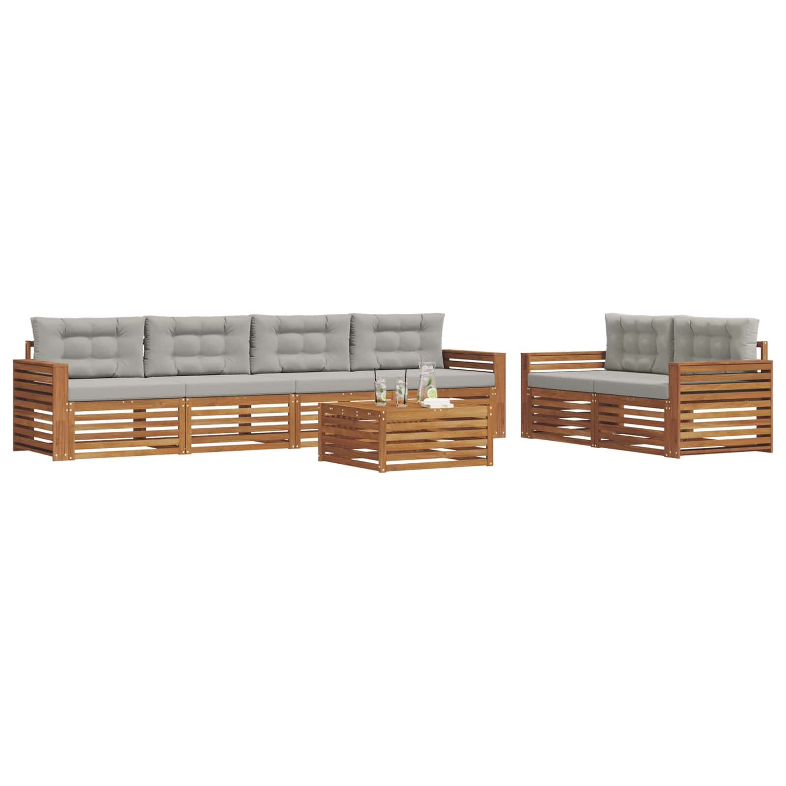 Outdoor-Sofagarnitur mit Kissen 7 pcs Natürlich und Hellgrau