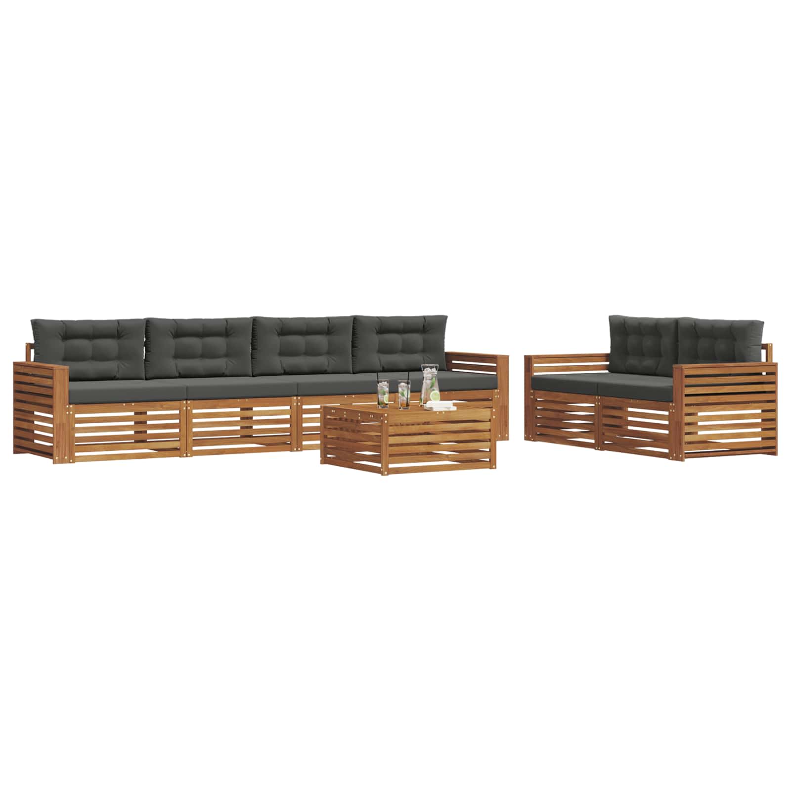 Outdoor-Sofagarnitur mit Kissen 7 pcs Natur und Anthrazit