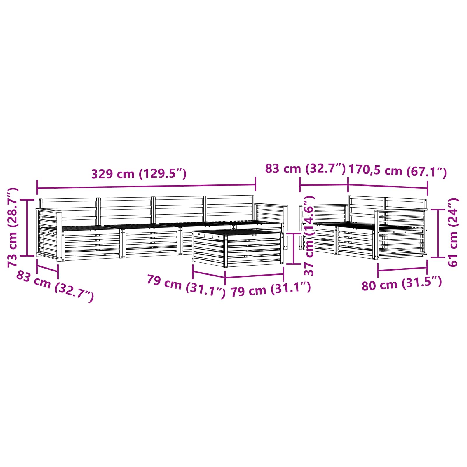 Outdoor-Sofagarnitur 7 pcs Natur Massivholz Akazie