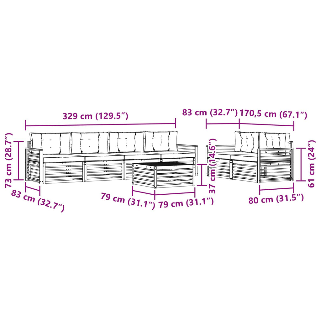 Outdoor-Sofagarnitur mit Kissen 7 pcs Natur und Anthrazit