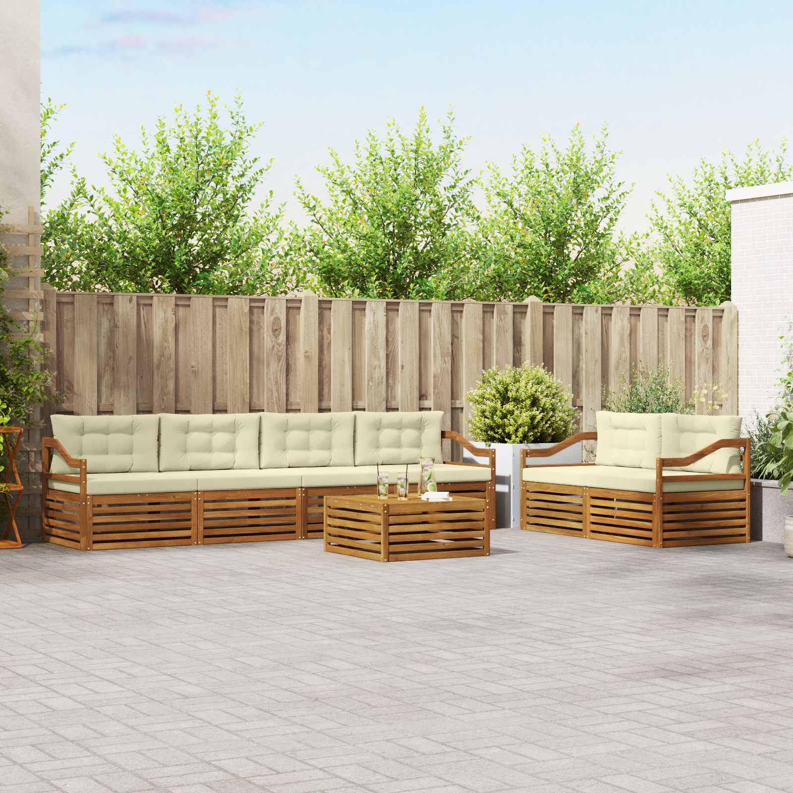 Outdoor-Sofagarnitur mit Kissen 7 pcs Natur und Creme
