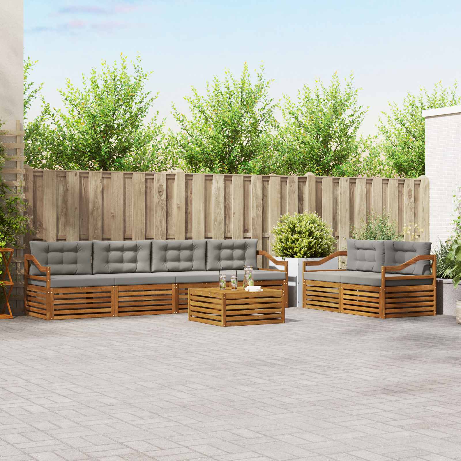 Outdoor-Sofagarnitur mit Kissen 7 pcs Natürlich und Hellgrau