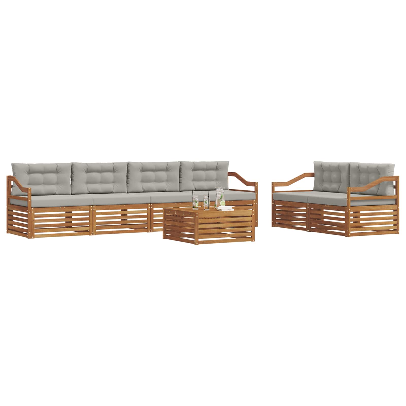 Outdoor-Sofagarnitur mit Kissen 7 pcs Natürlich und Hellgrau