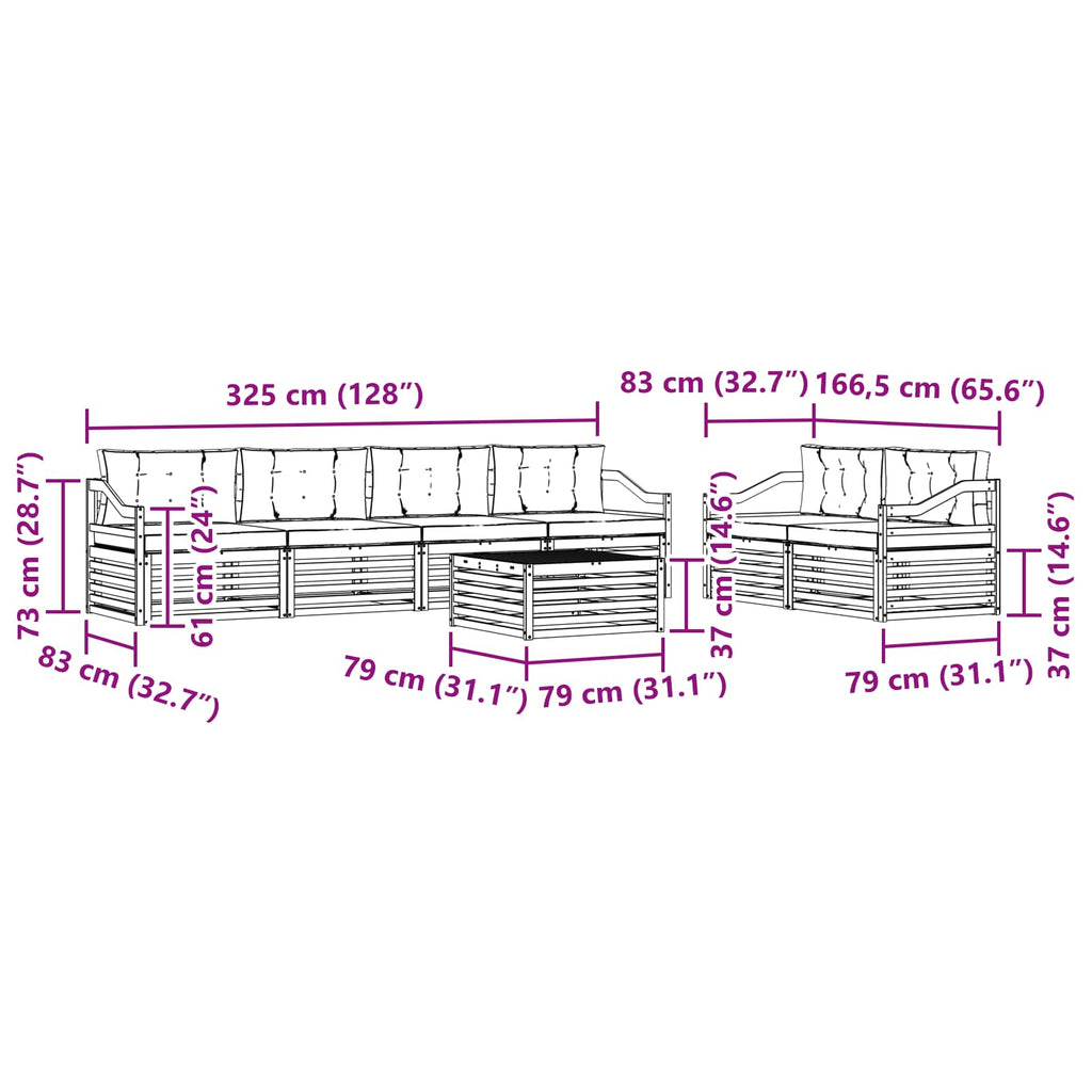 Outdoor-Sofagarnitur mit Kissen 7 pcs Natur und Anthrazit