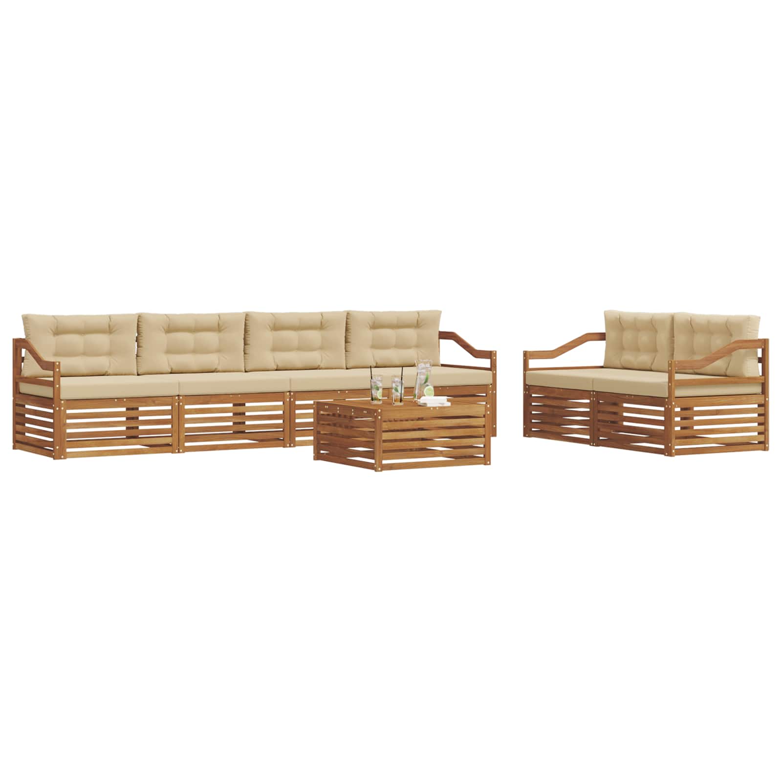 Outdoor-Sofagarnitur mit Kissen 7 pcs Natur und Beige