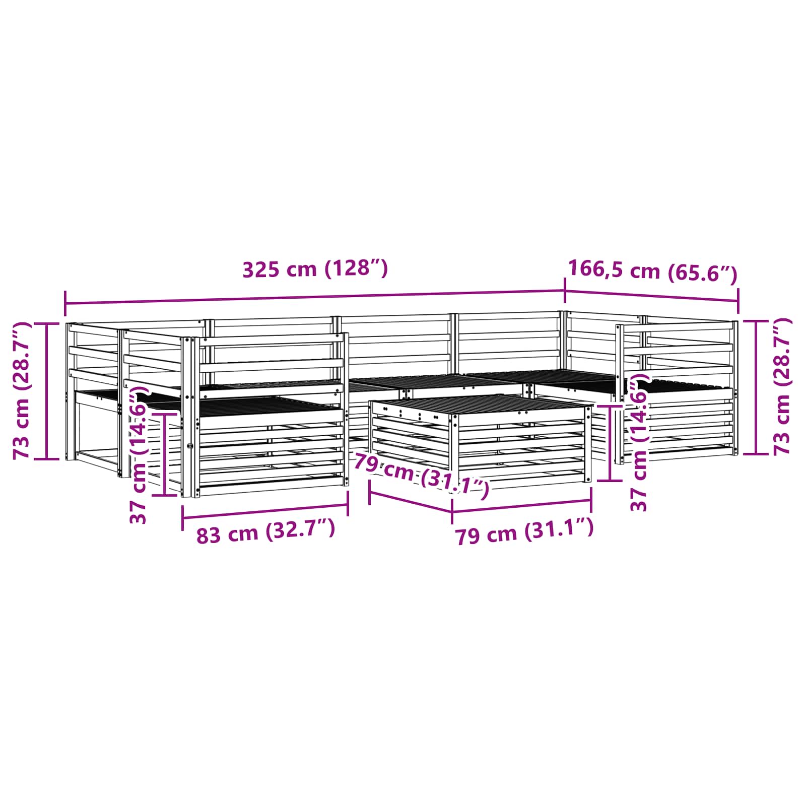 Outdoor-Sofagarnitur 7 pcs Natur Massivholz Akazie
