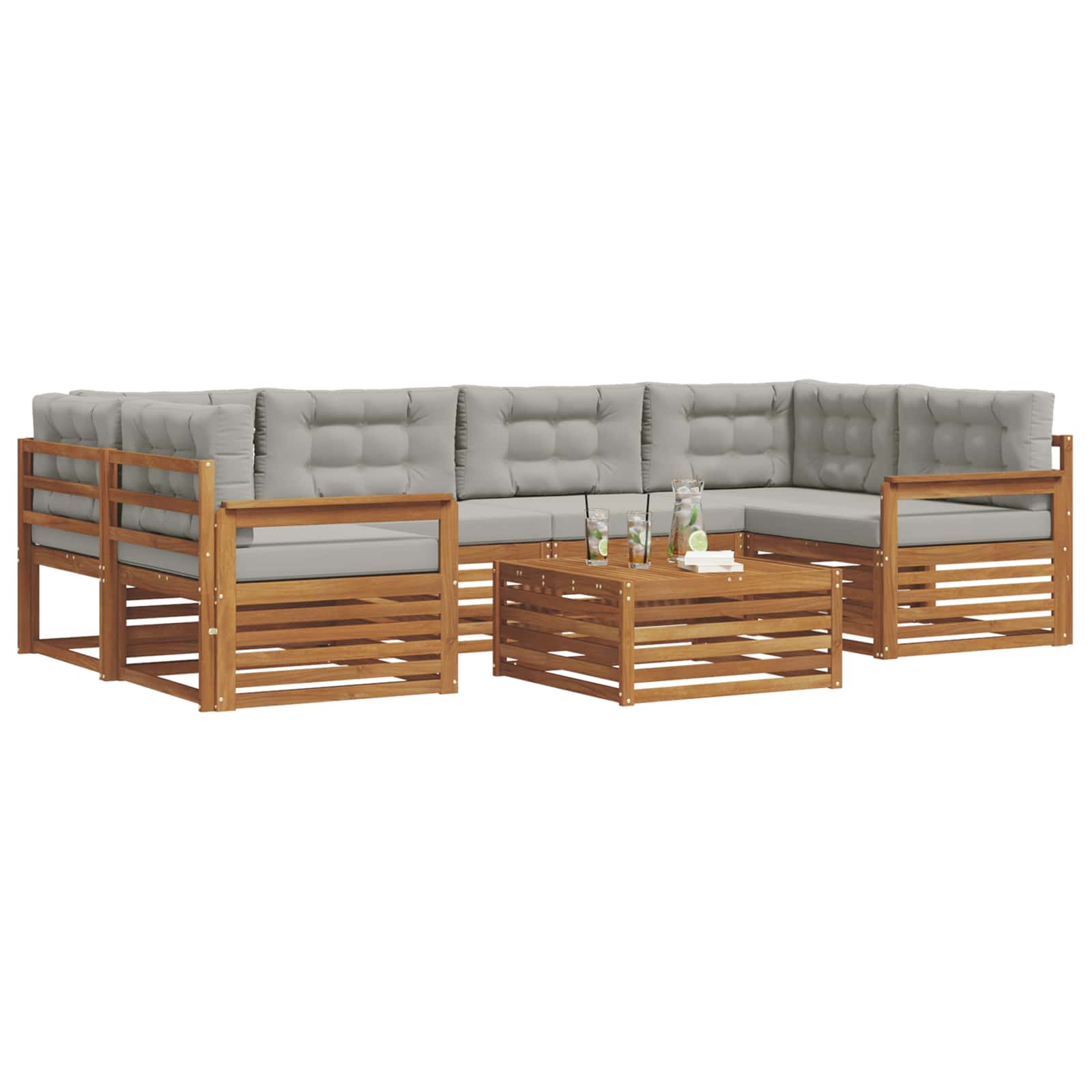 Outdoor-Sofagarnitur mit Kissen 7 pcs Natürlich und Hellgrau