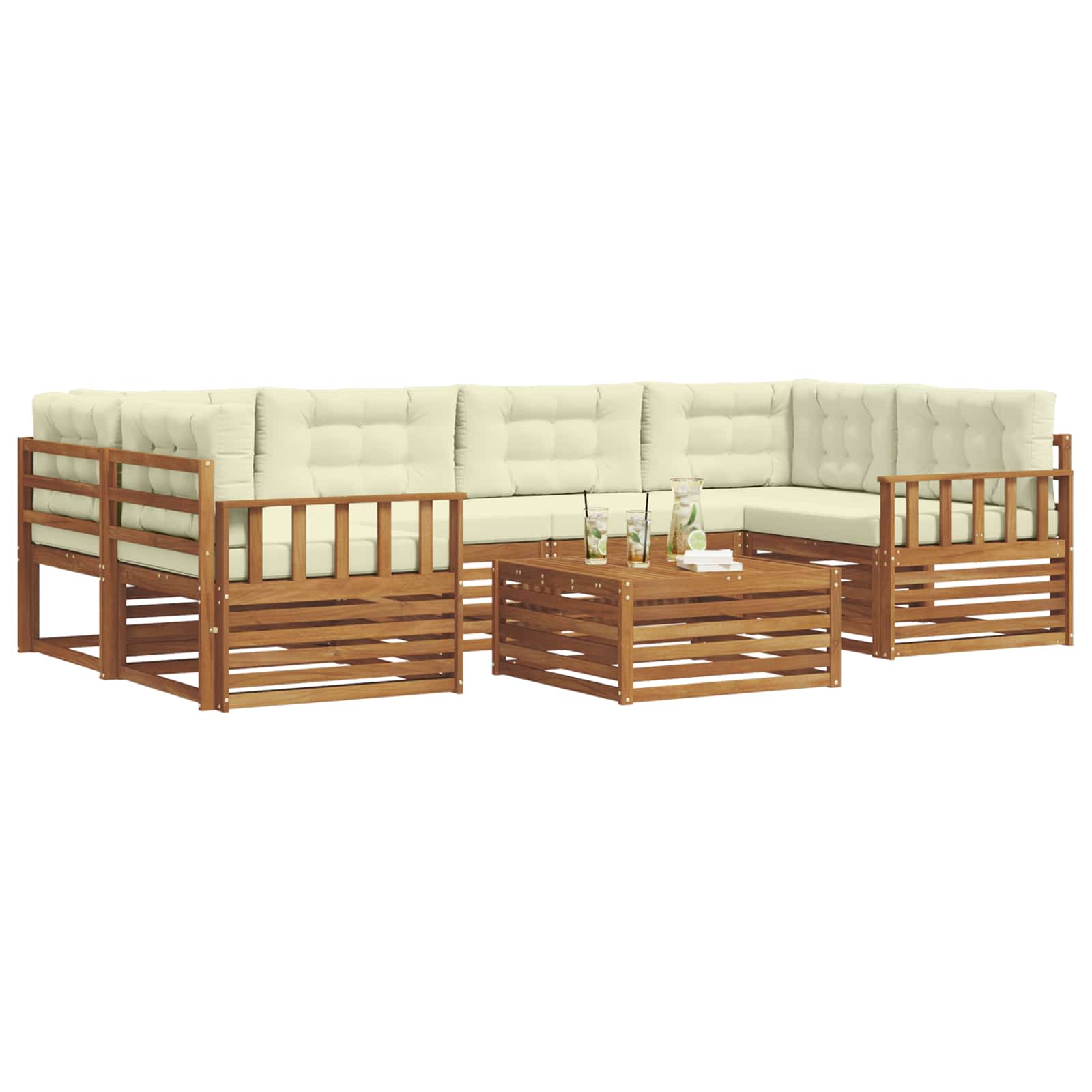 Outdoor-Sofagarnitur mit Kissen 7 pcs Natur und Creme