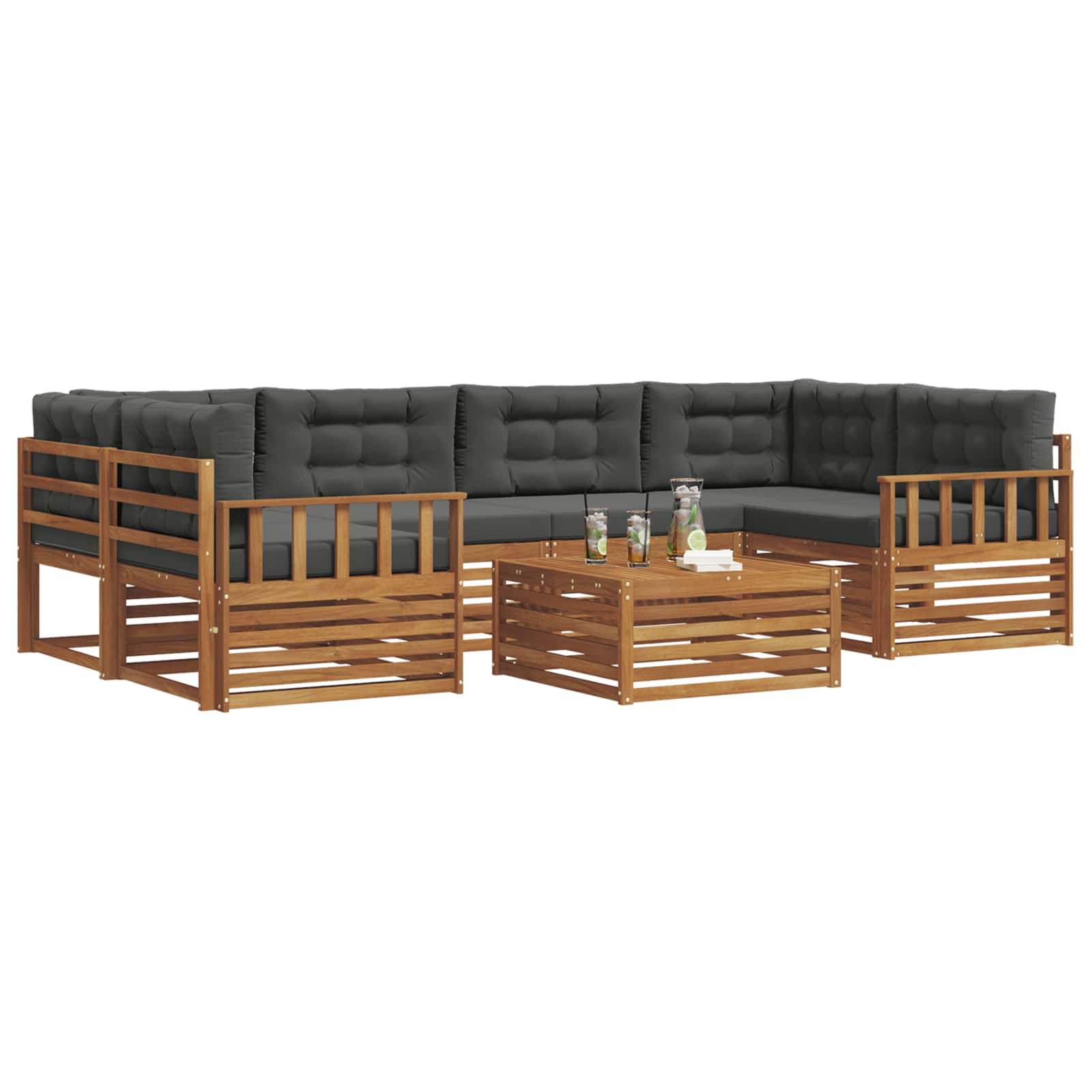 Outdoor-Sofagarnitur mit Kissen 7 pcs Natur und Anthrazit