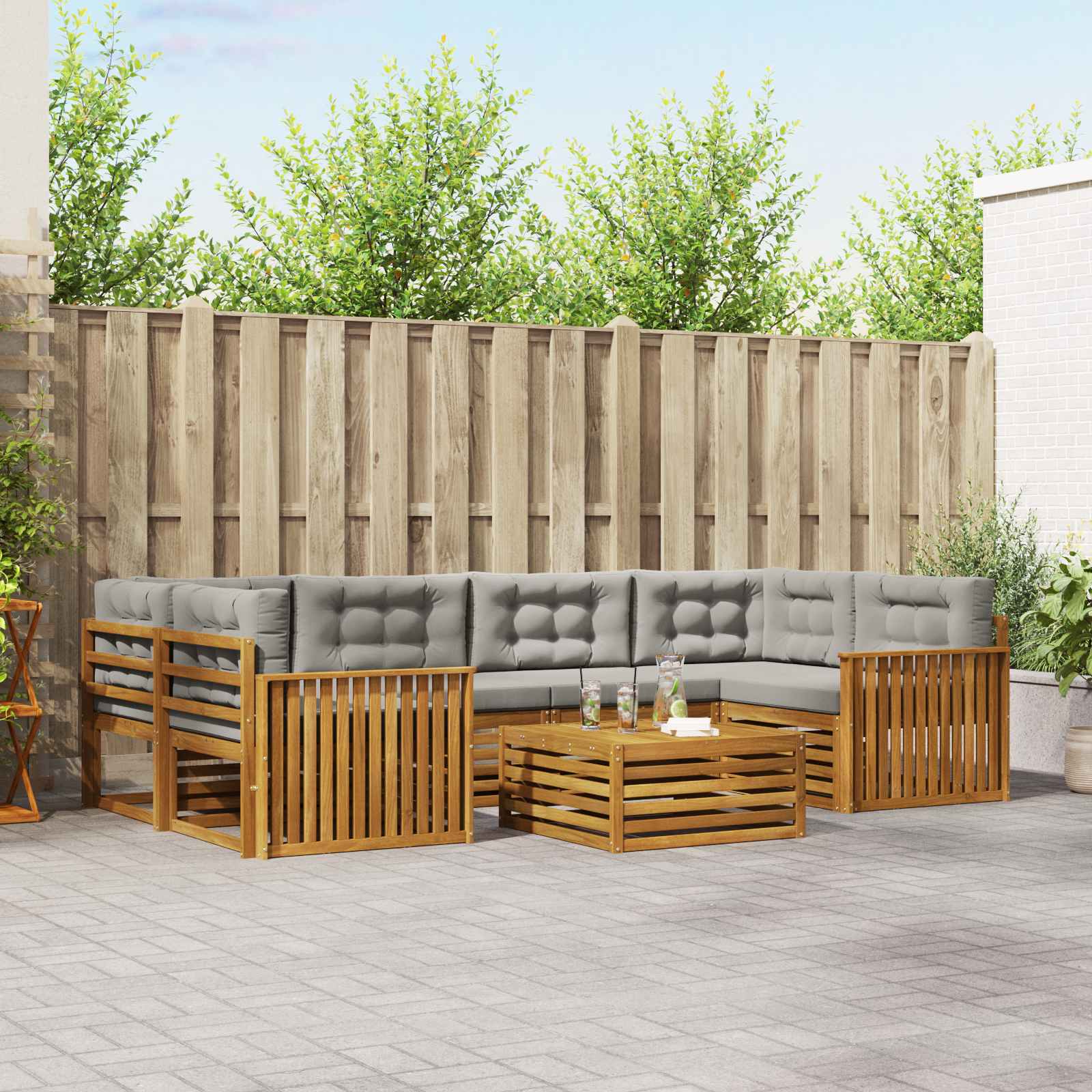 Outdoor-Sofagarnitur mit Kissen 7 pcs Natürlich und Hellgrau