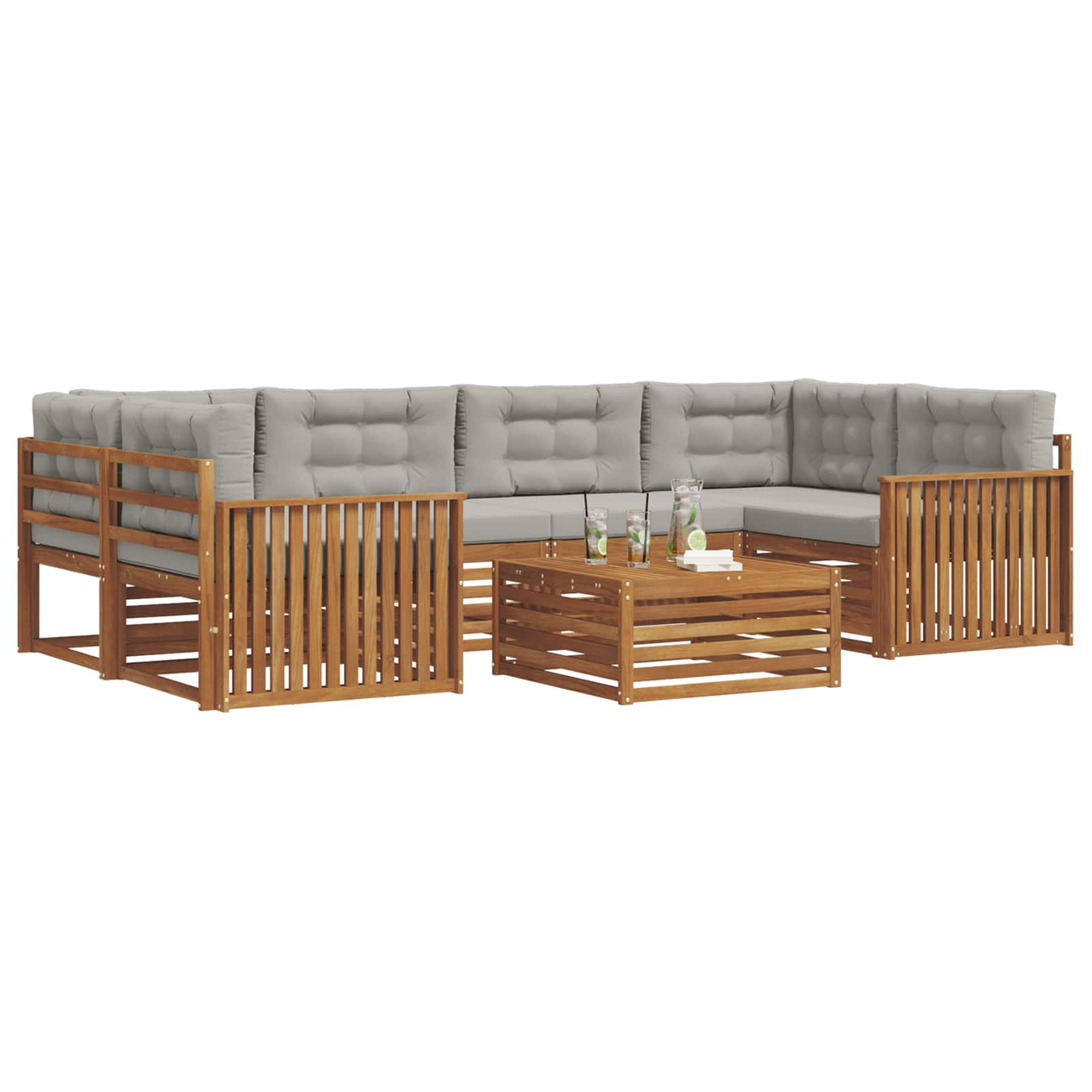 Outdoor-Sofagarnitur mit Kissen 7 pcs Natürlich und Hellgrau