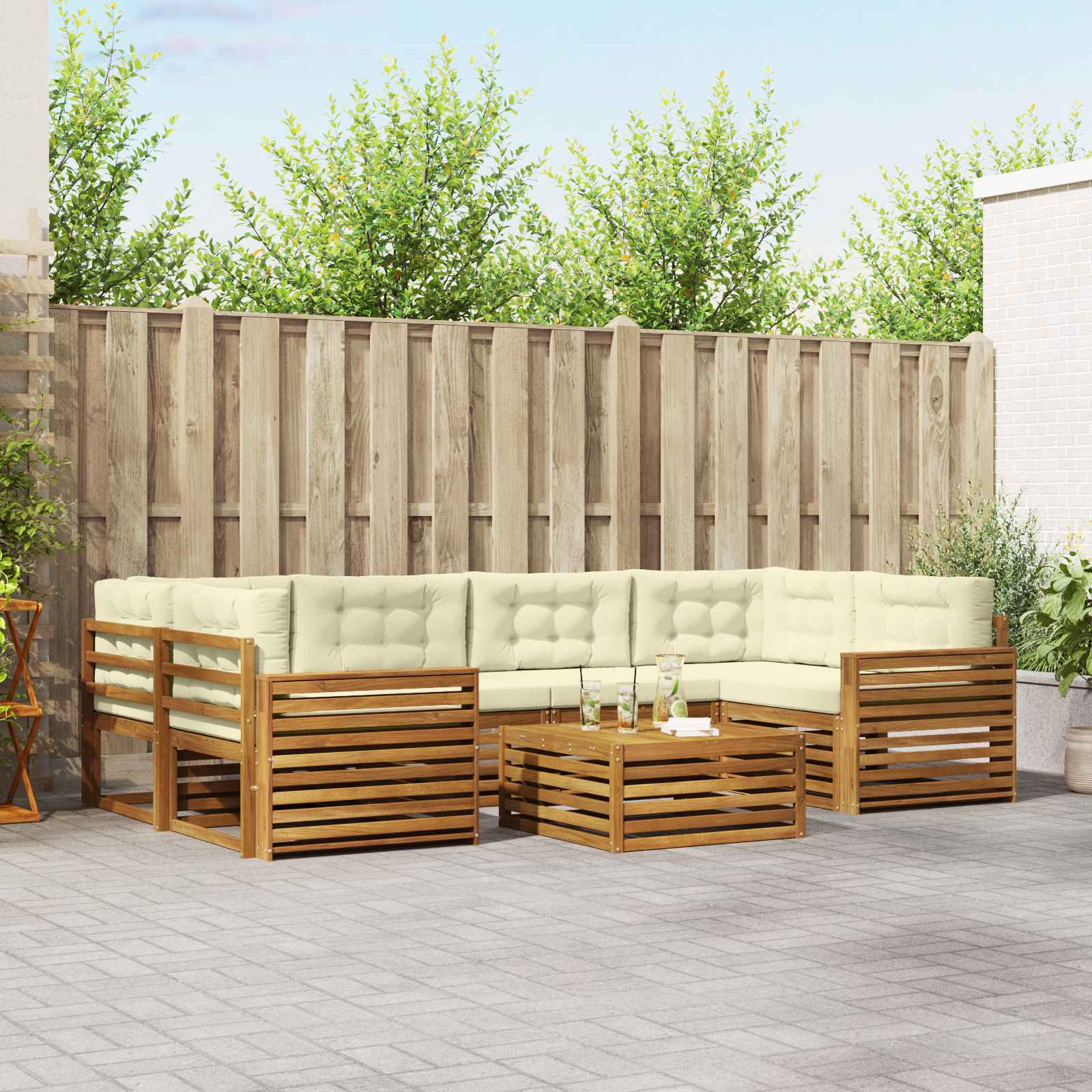 Outdoor-Sofagarnitur mit Kissen 7 pcs Natur und Creme