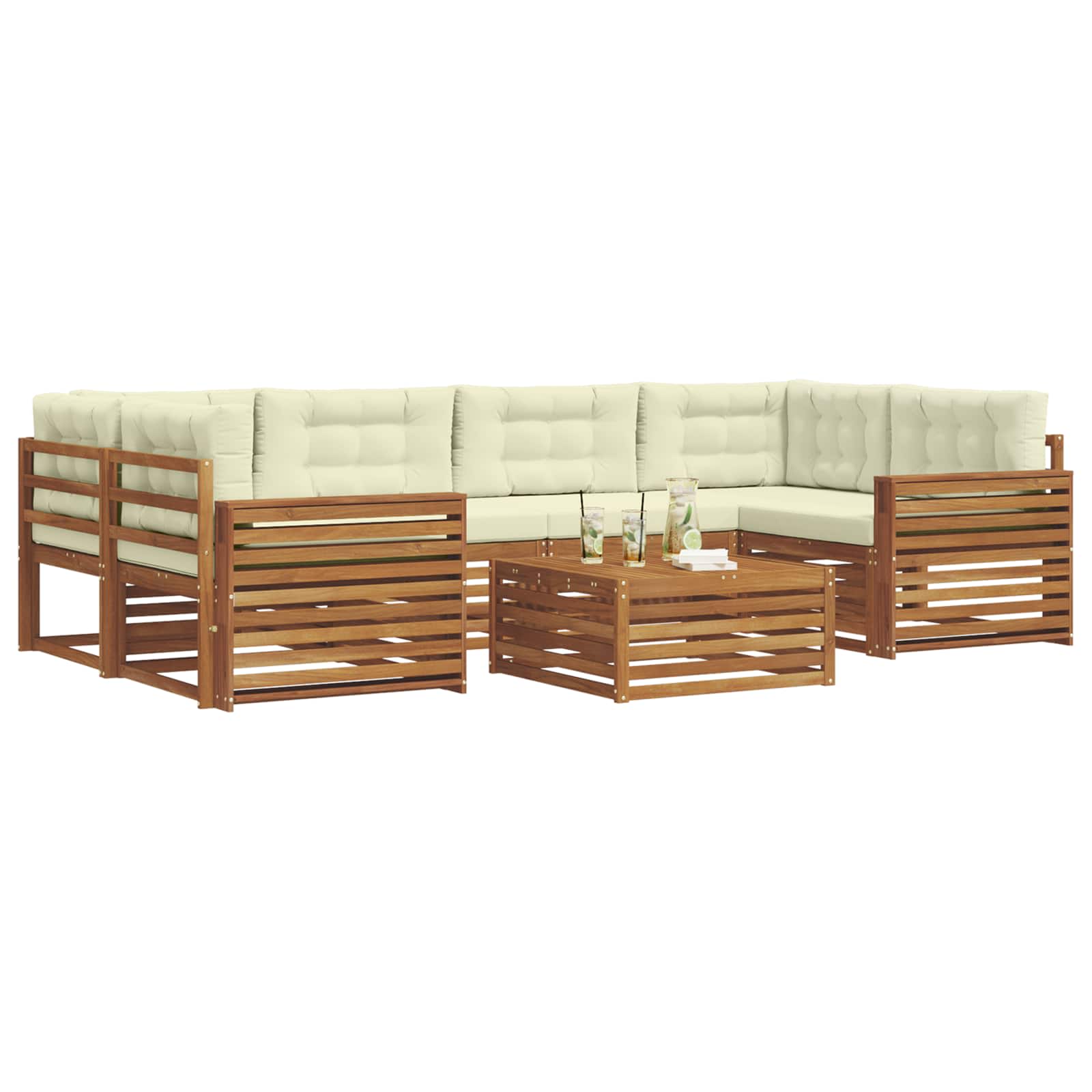 Outdoor-Sofagarnitur mit Kissen 7 pcs Natur und Creme