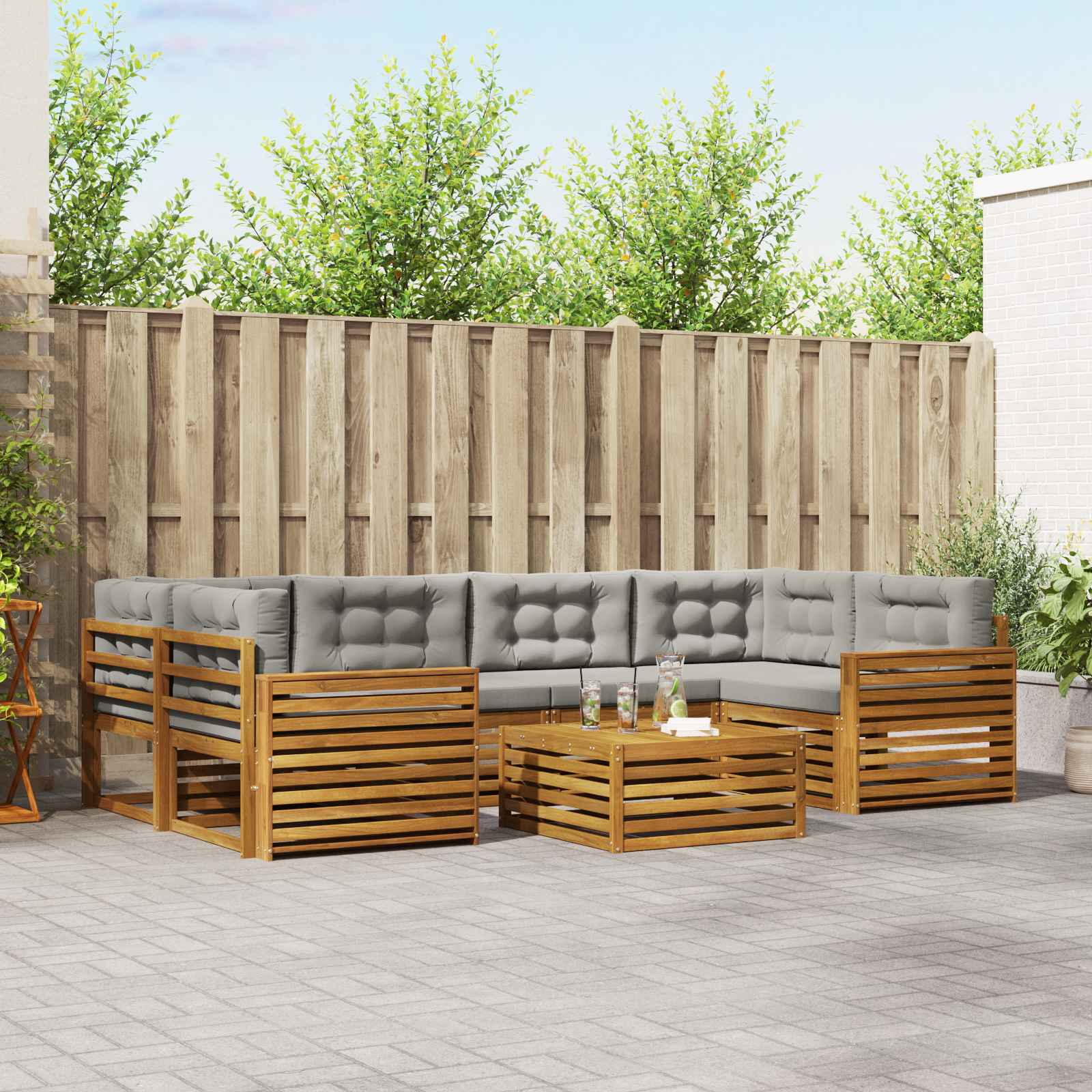Outdoor-Sofagarnitur mit Kissen 7 pcs Natürlich und Hellgrau
