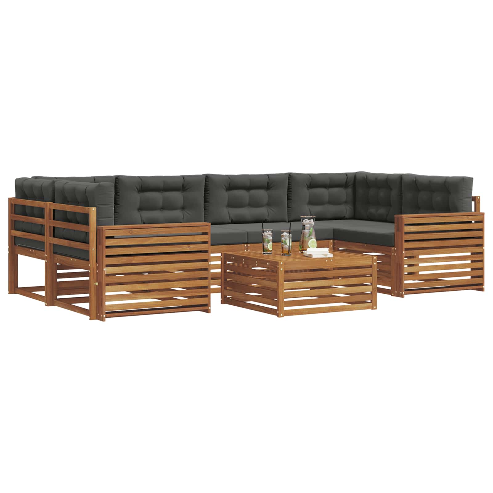 Outdoor-Sofagarnitur mit Kissen 7 pcs Natur und Anthrazit