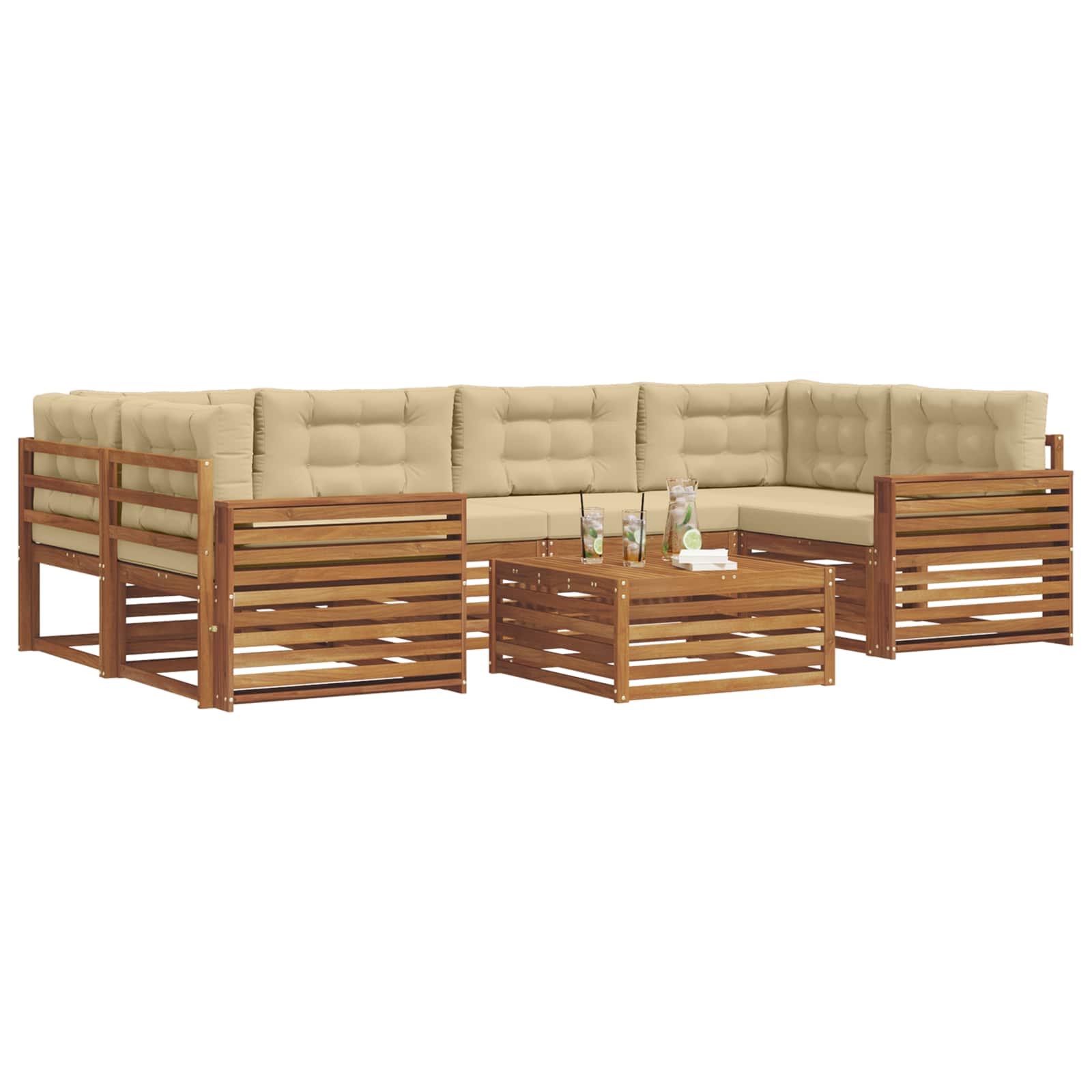 Outdoor-Sofagarnitur mit Kissen 7 pcs Natur und Beige