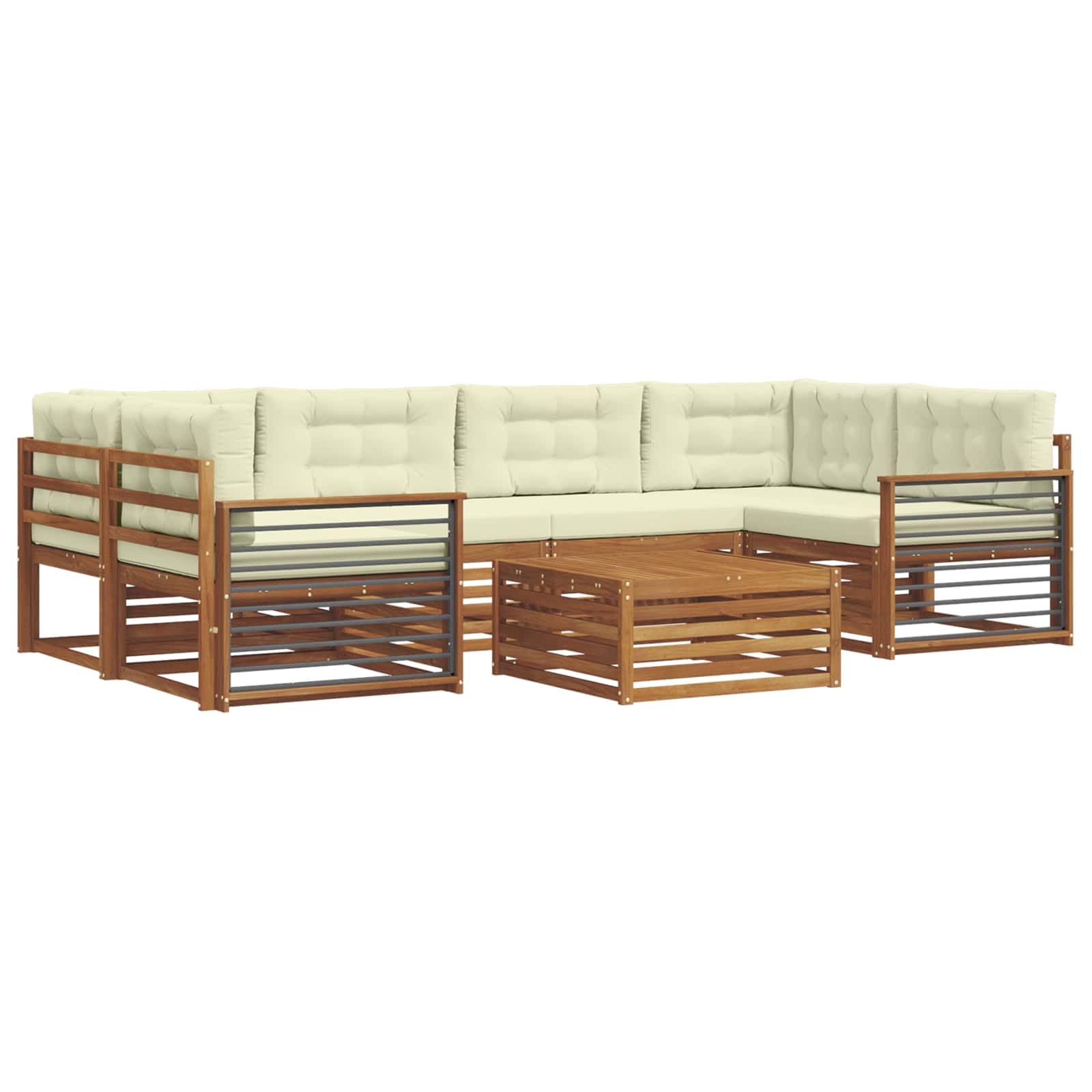 Outdoor-Sofagarnitur mit Kissen 7 pcs Natur und Creme