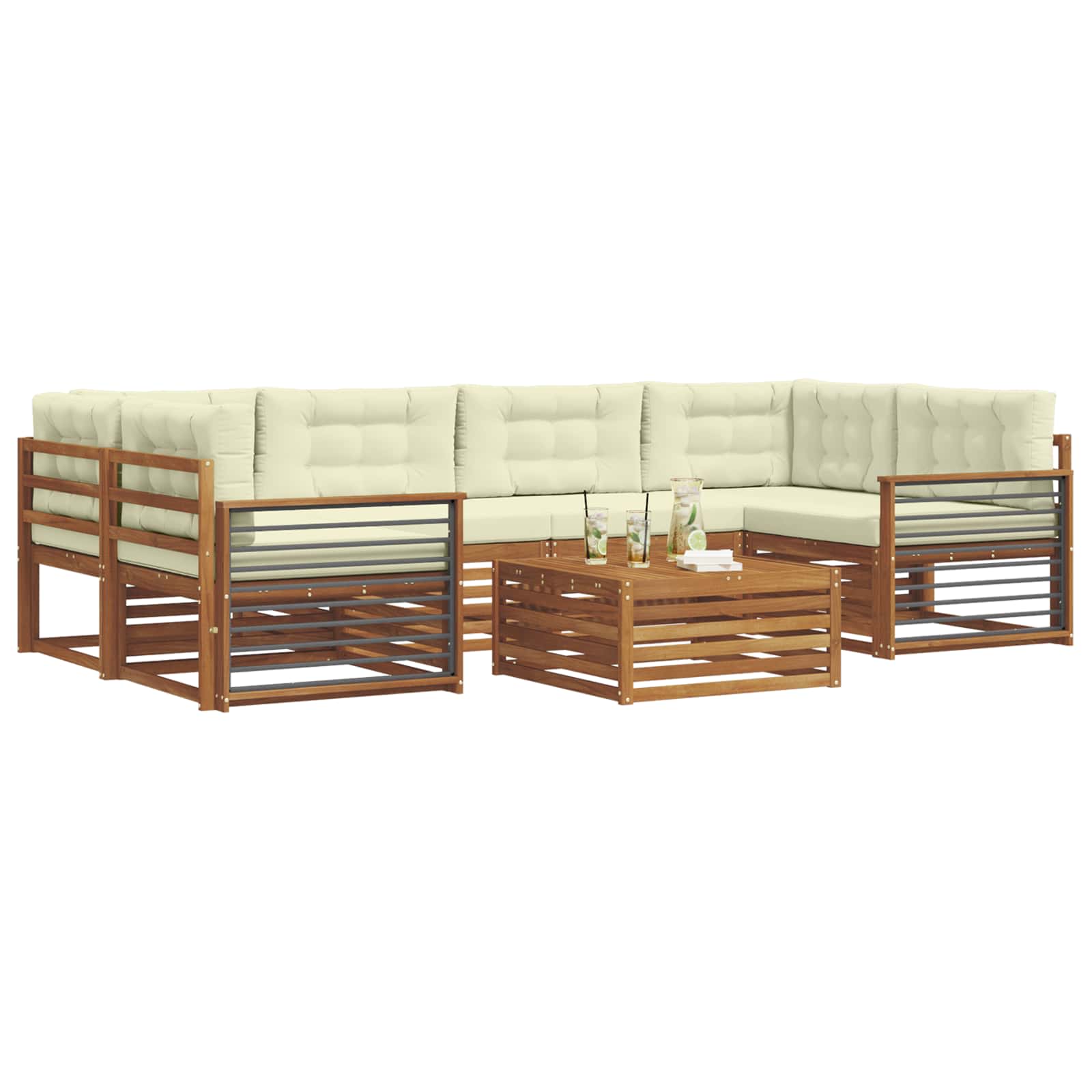 Outdoor-Sofagarnitur mit Kissen 7 pcs Natur und Creme