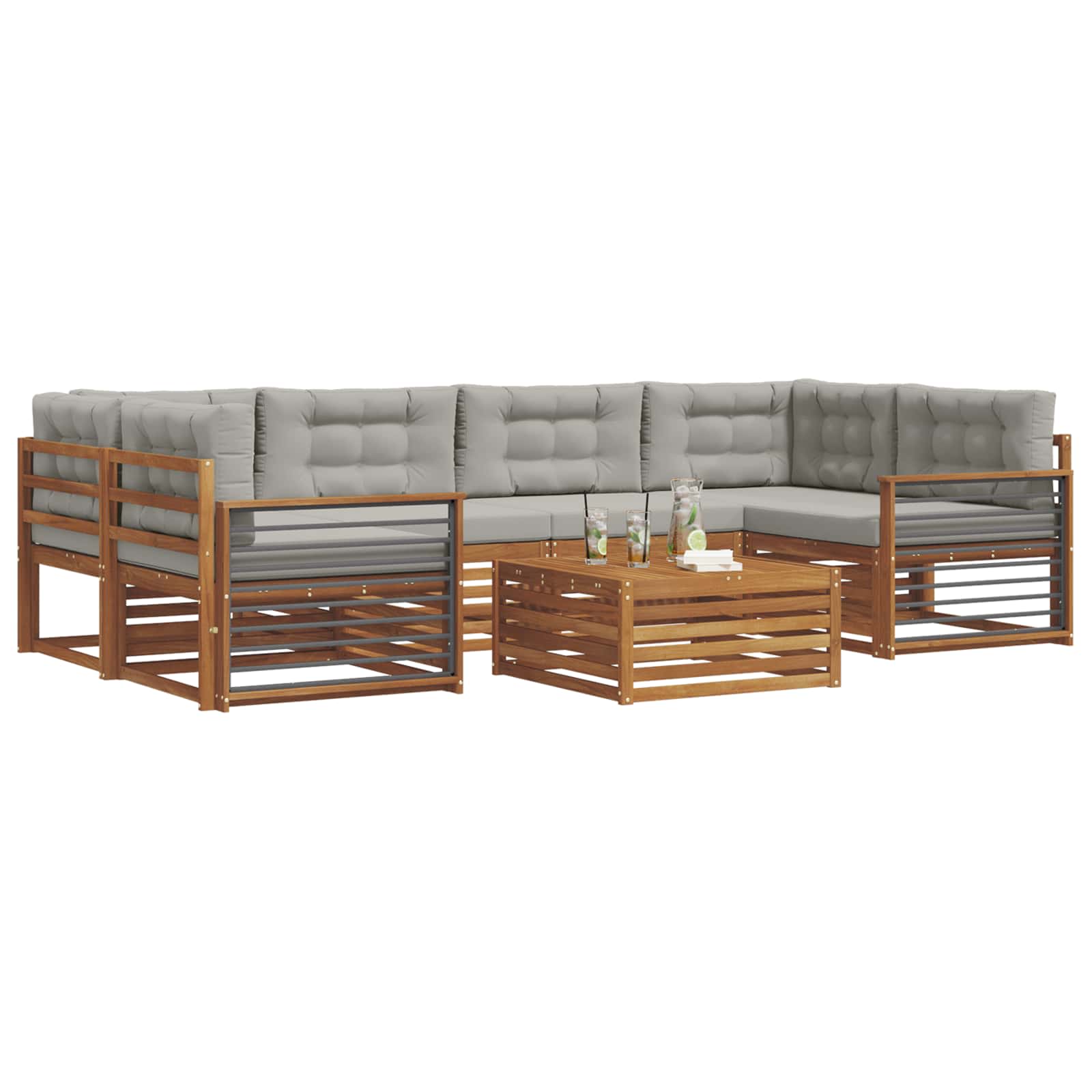 Outdoor-Sofagarnitur mit Kissen 7 pcs Natürlich und Hellgrau