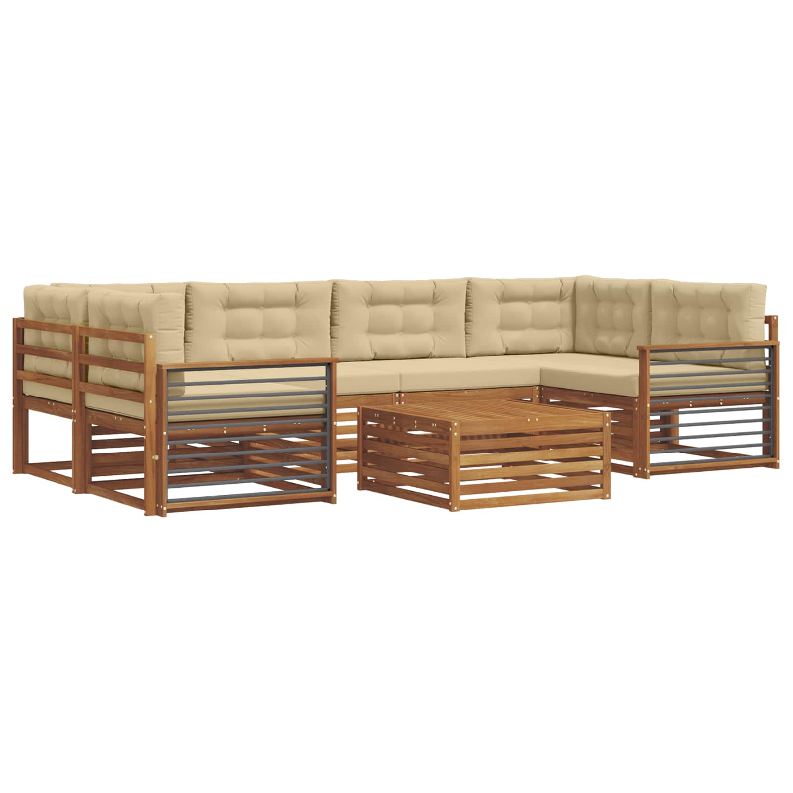 Outdoor-Sofagarnitur mit Kissen 7 pcs Natur und Beige