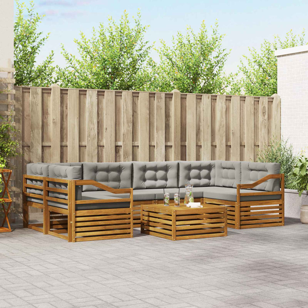 Outdoor-Sofagarnitur mit Kissen 7 pcs Natürlich und Hellgrau